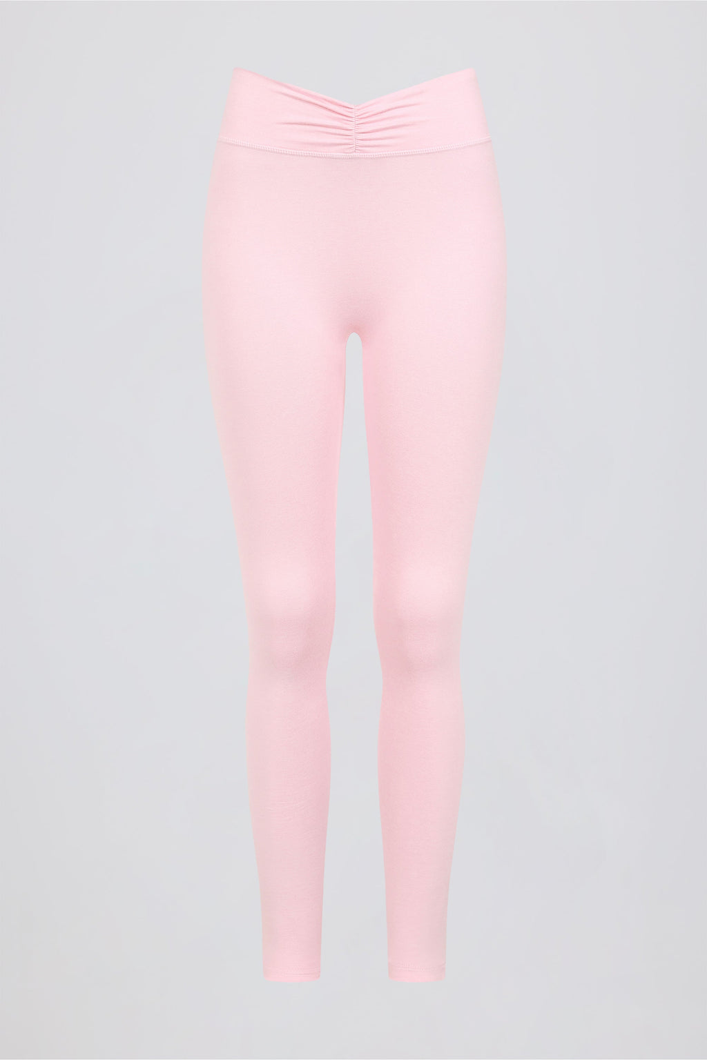 Ruched Mid-Rise Leggings in Pale Pink Marl