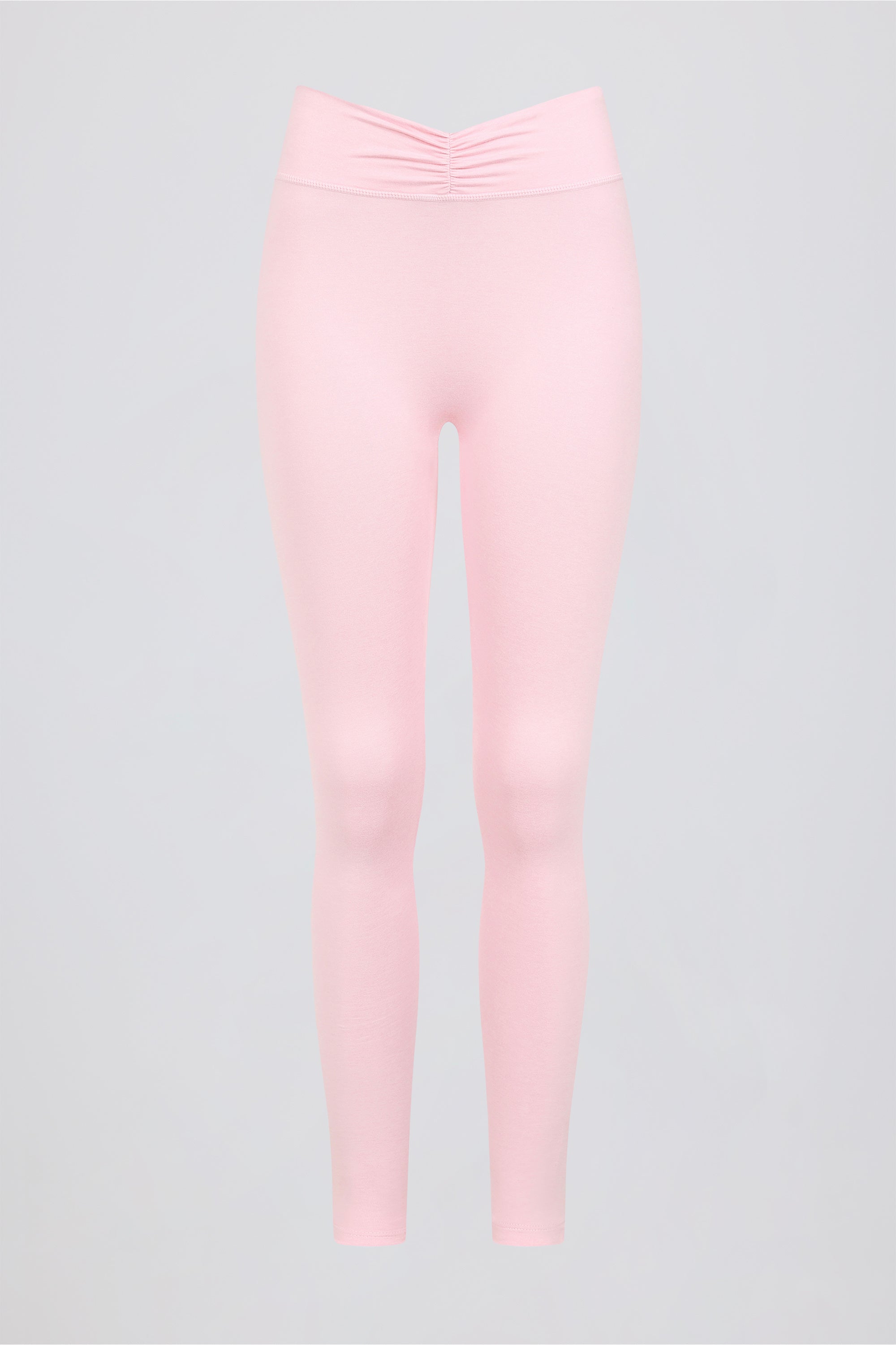 Ruched Mid-Rise Leggings in Pale Pink Marl