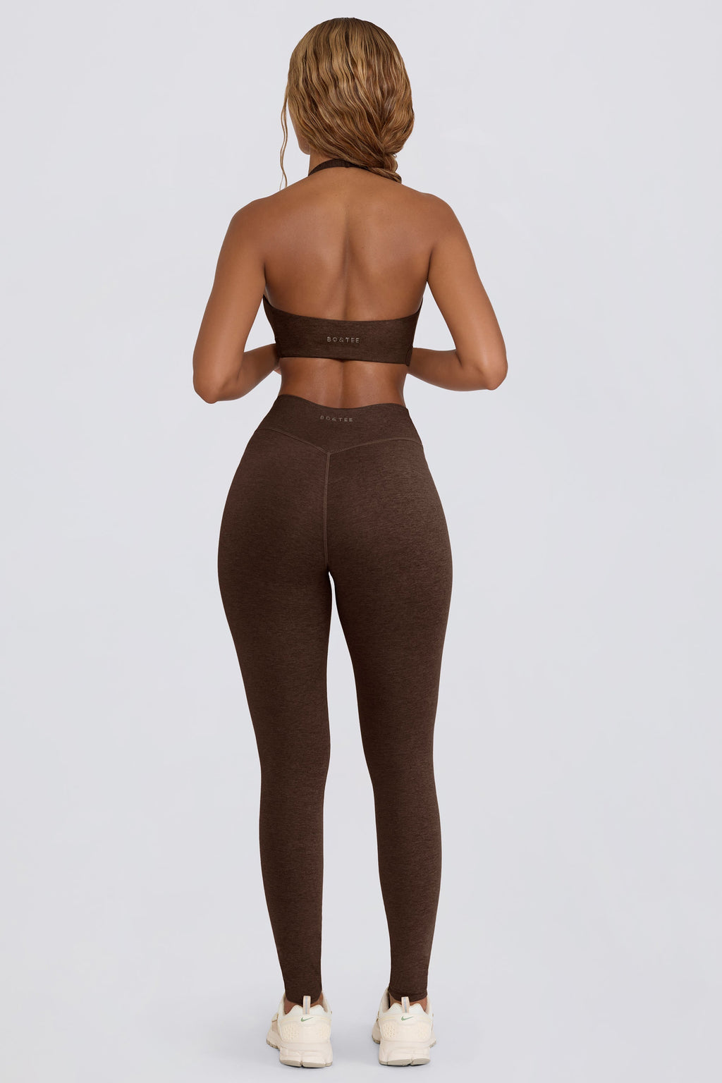 Ruched Mid-Rise Leggings in Pecan Marl