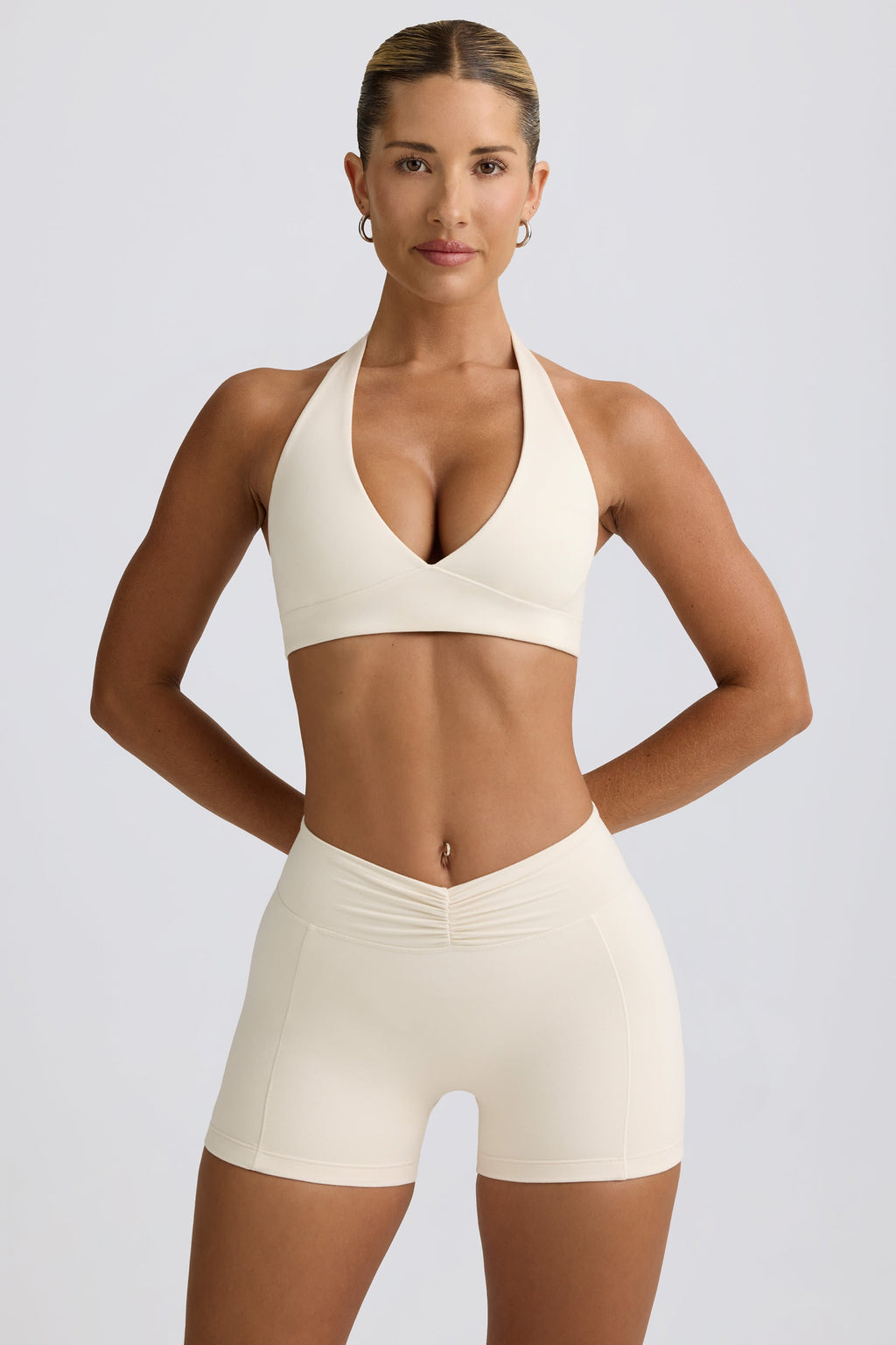 Ruched Mini Shorts in Ivory Marl