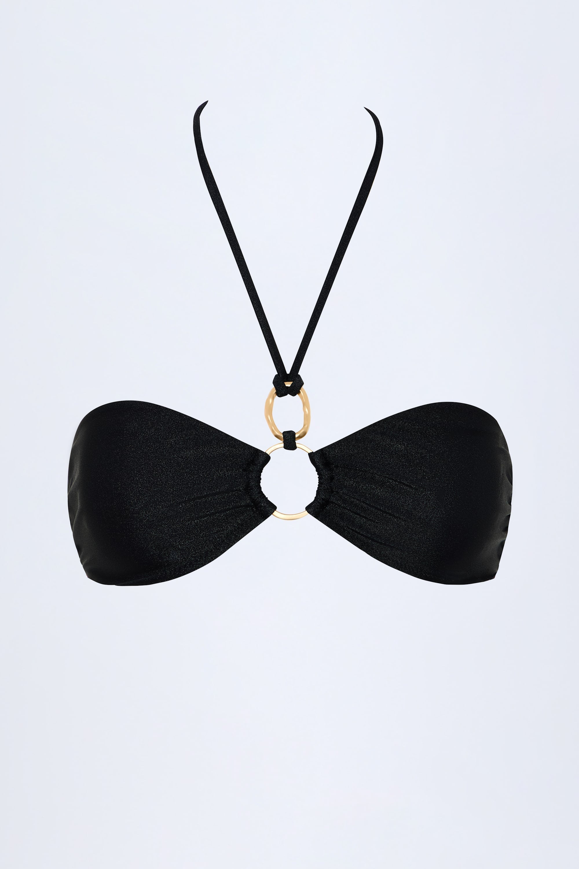 Hardware-Detail Ruched Halterneck Bikini Top in Black