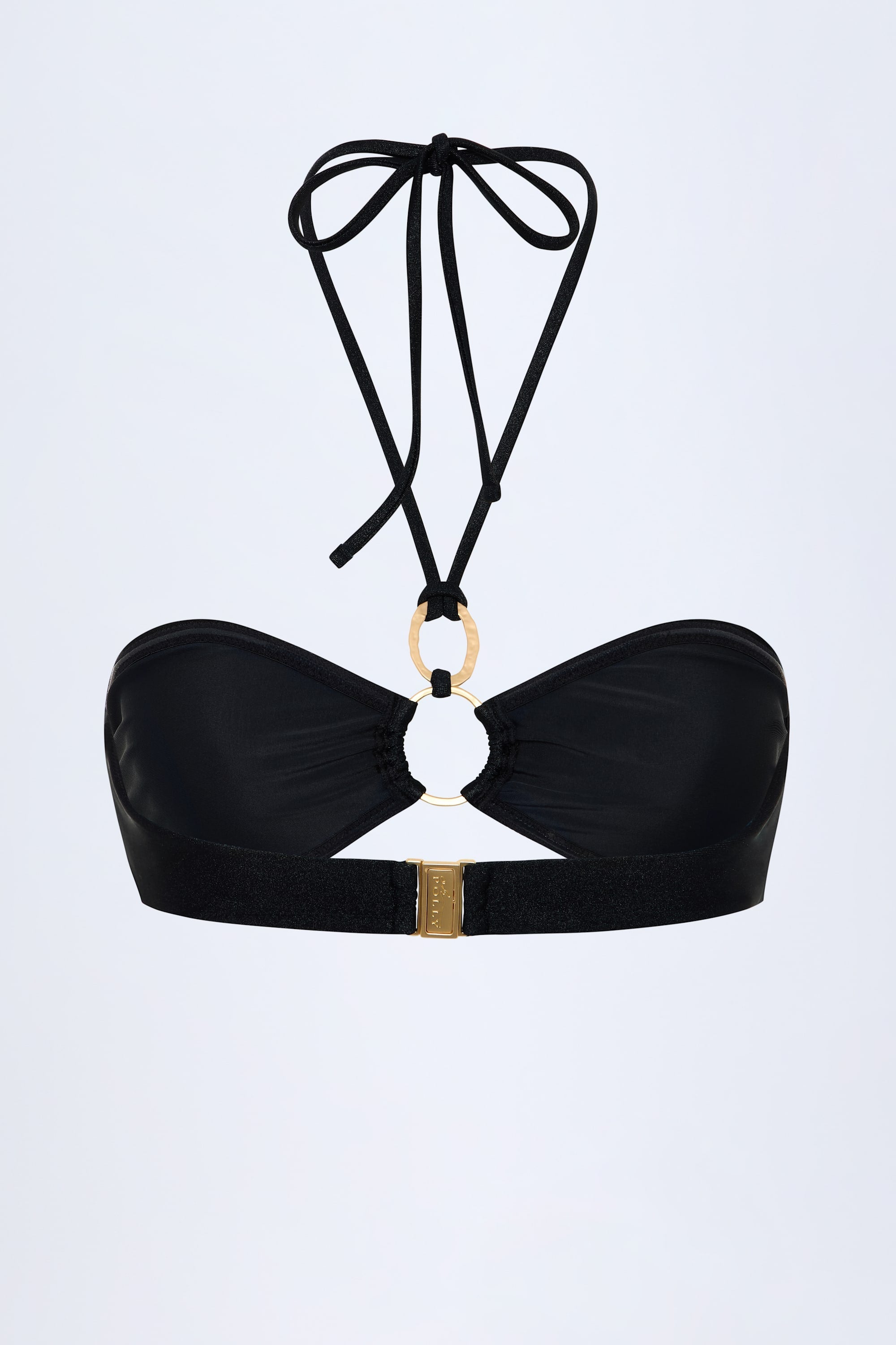 Hardware-Detail Ruched Halterneck Bikini Top in Black