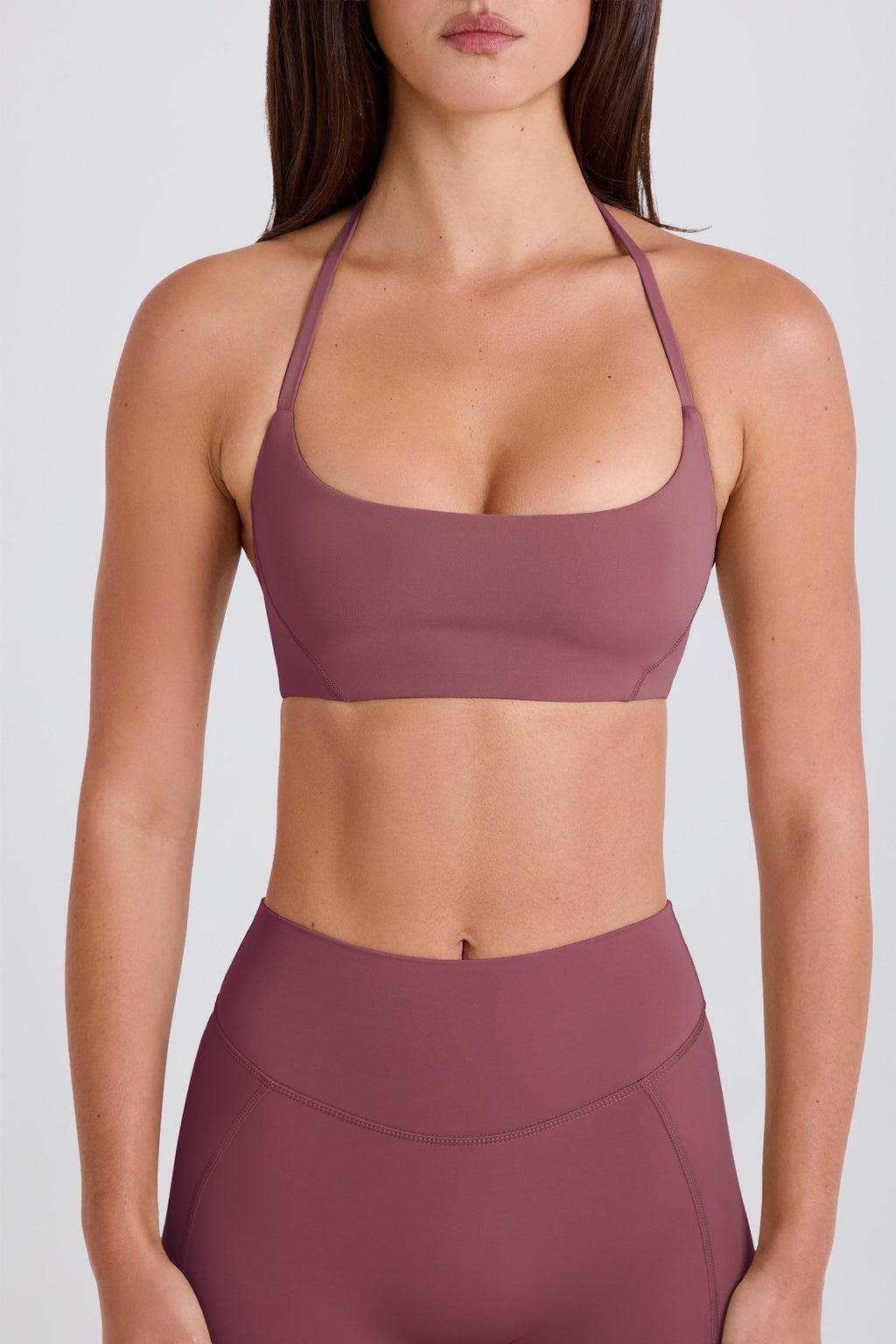 Four-Way Stretch Scoop-Neck Halterneck Sports Bra in Acai