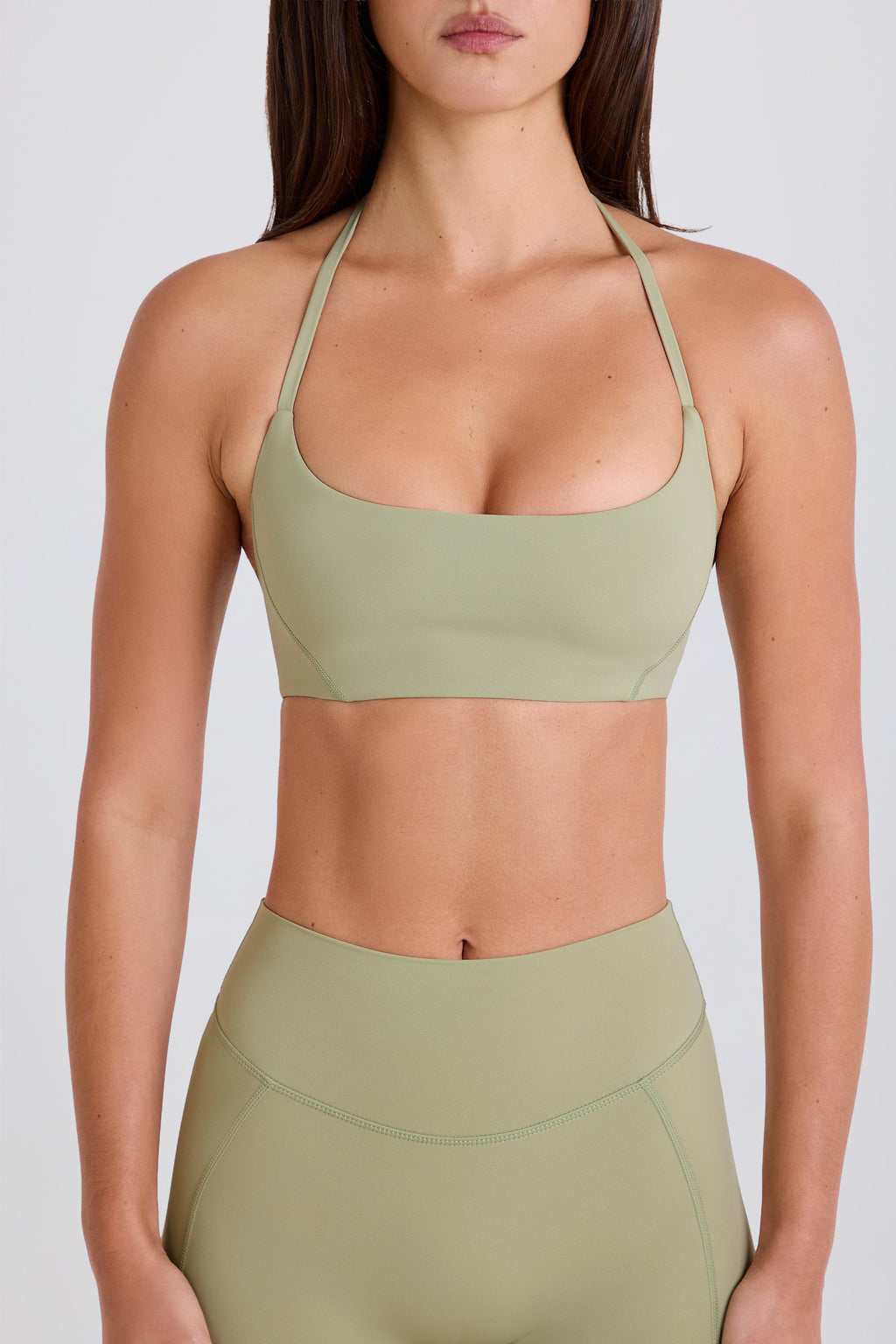 Four-Way Stretch Scoop-Neck Halterneck Sports Bra in Matcha
