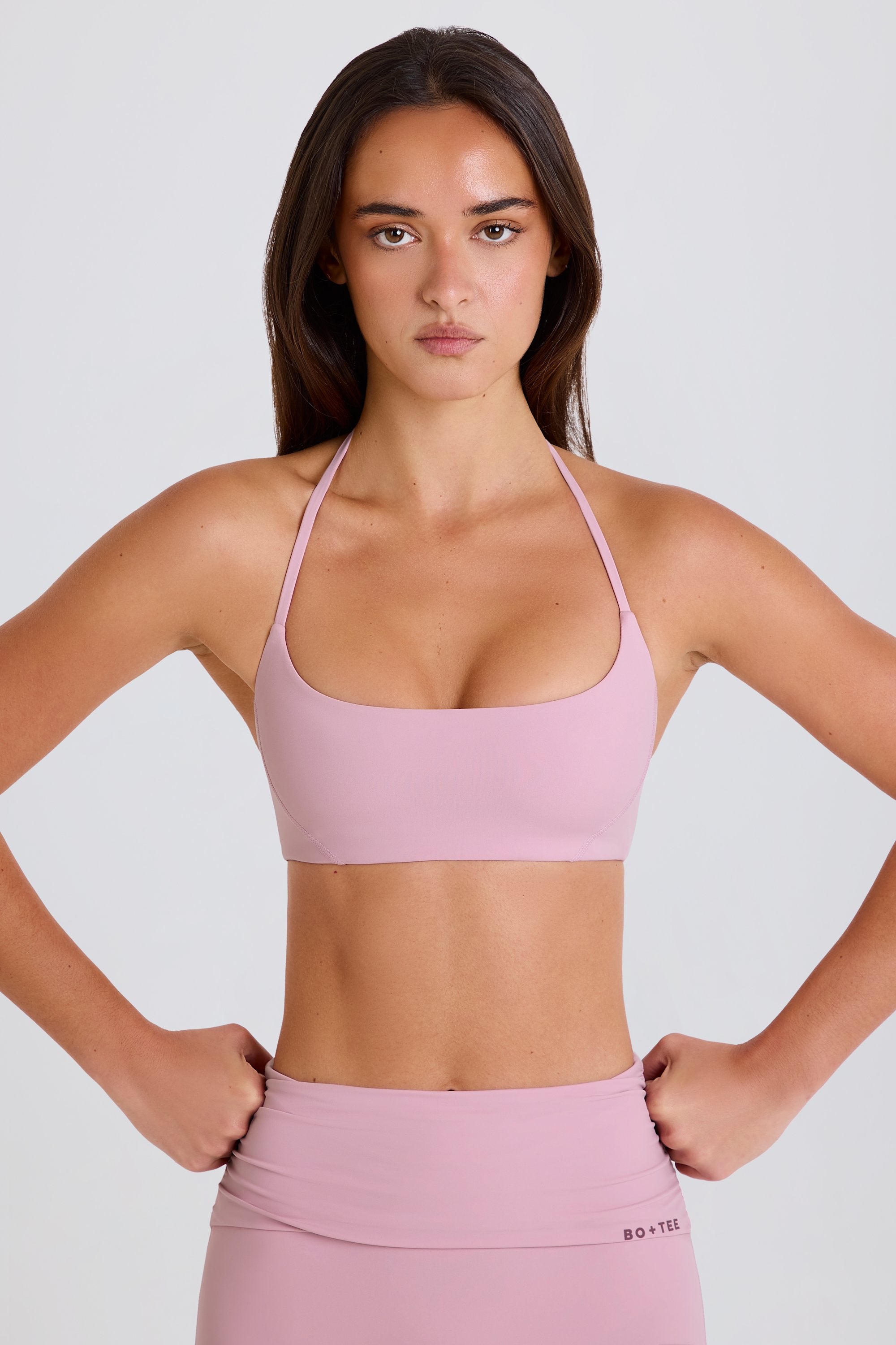 Four-Way Stretch Scoop-Neck Halterneck Sports Bra in Mauve