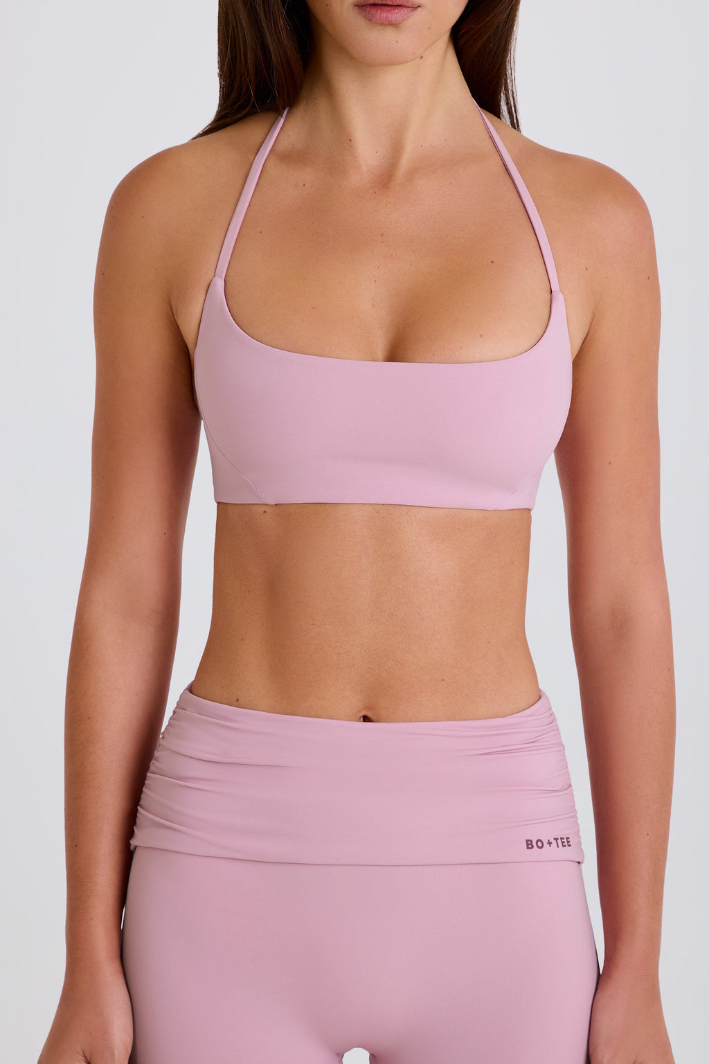 Four-Way Stretch Scoop-Neck Halterneck Sports Bra in Mauve