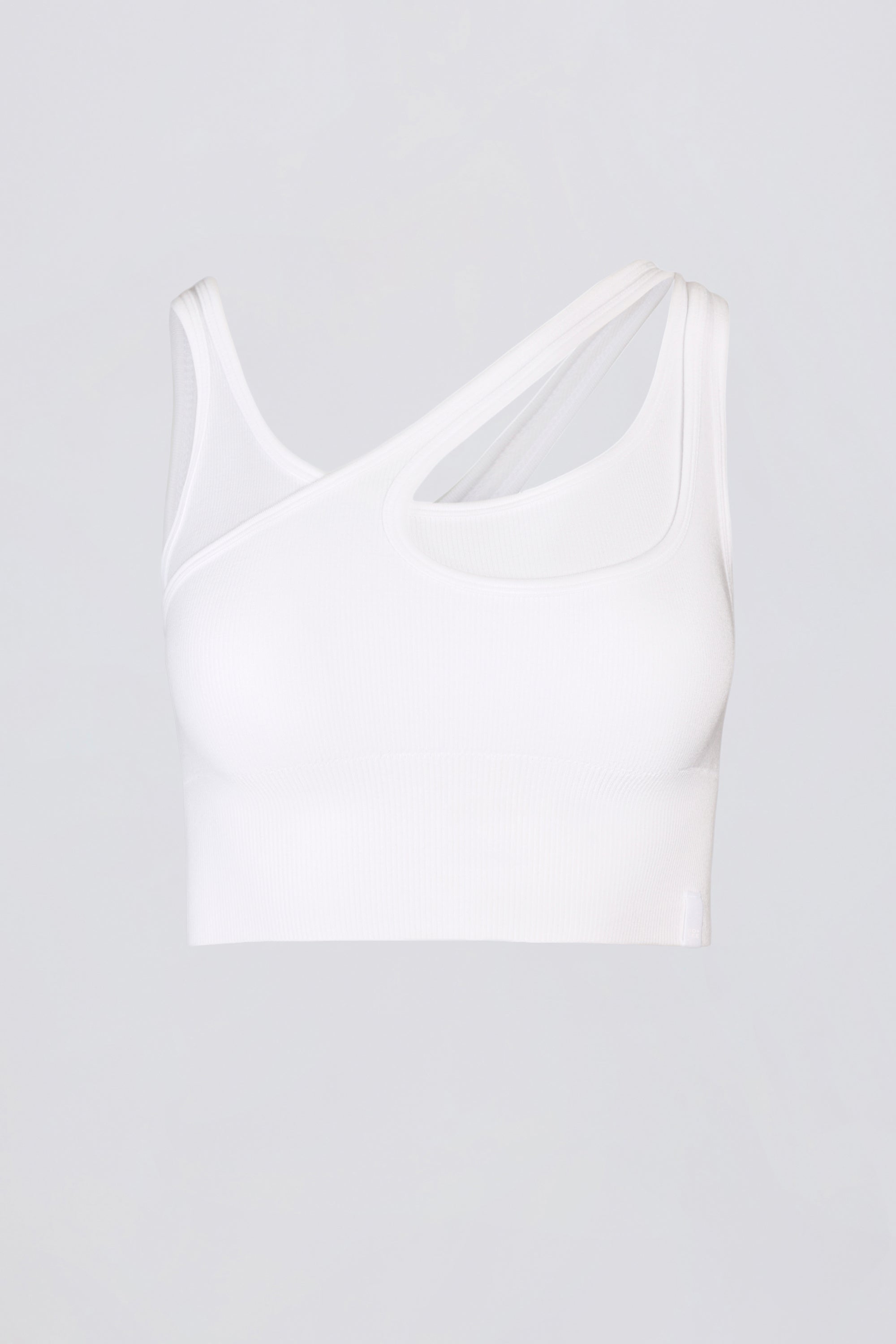 Seamless Soft Rib Asymmetric Sports Bra in White
