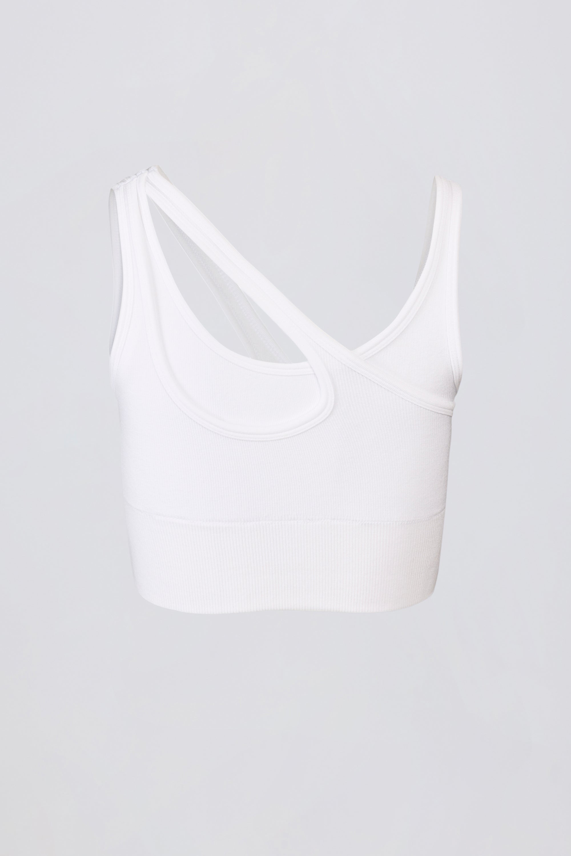 Seamless Soft Rib Asymmetric Sports Bra in White