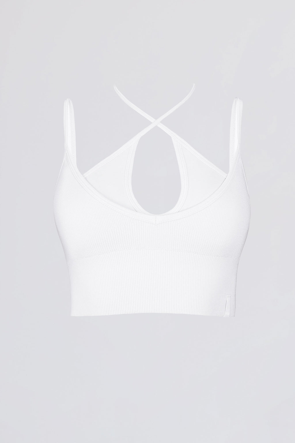 Seamless Soft Rib Crossover Sports Bra in White