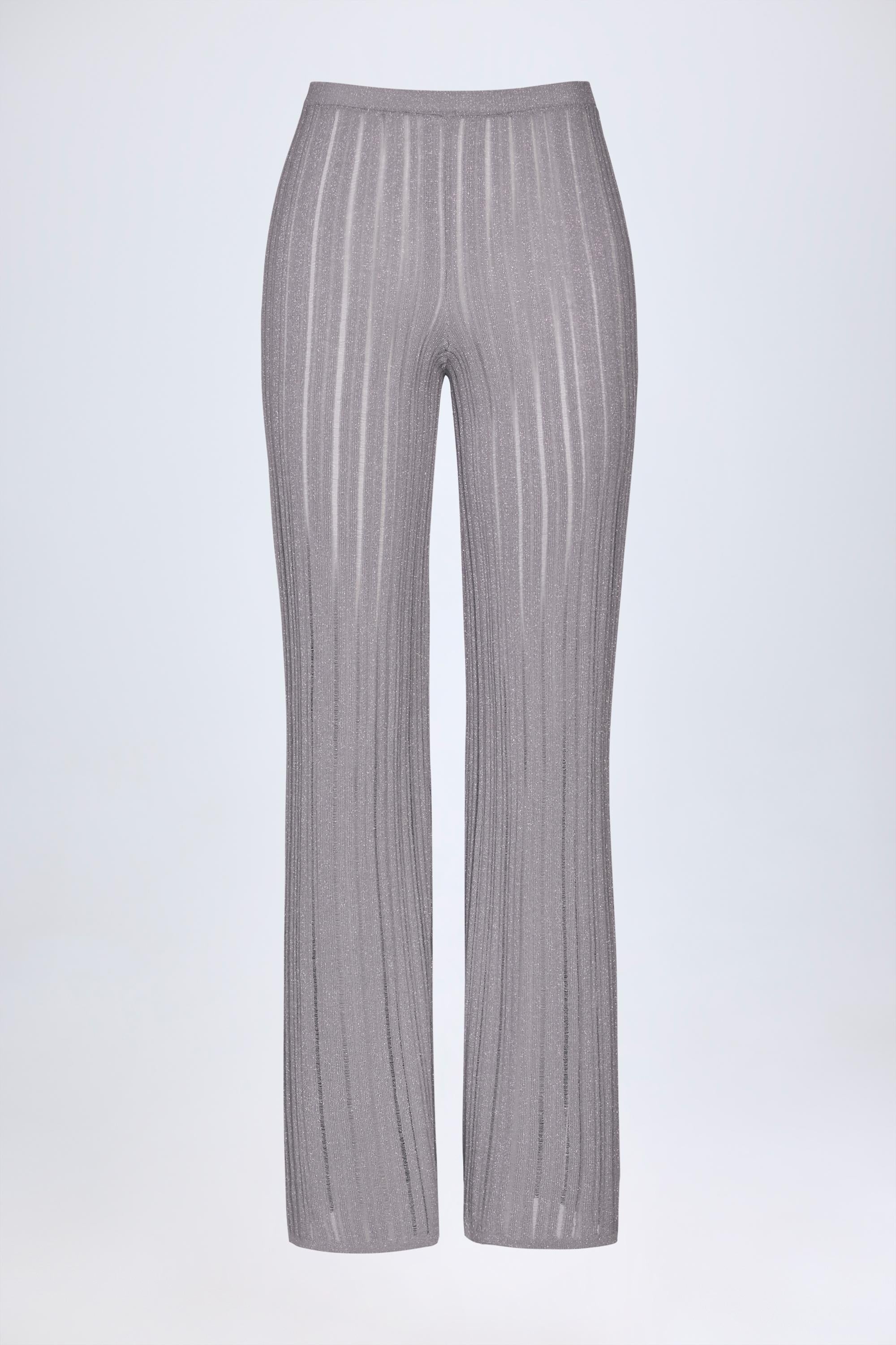 Mid-Rise Flared Trousers in Silver
