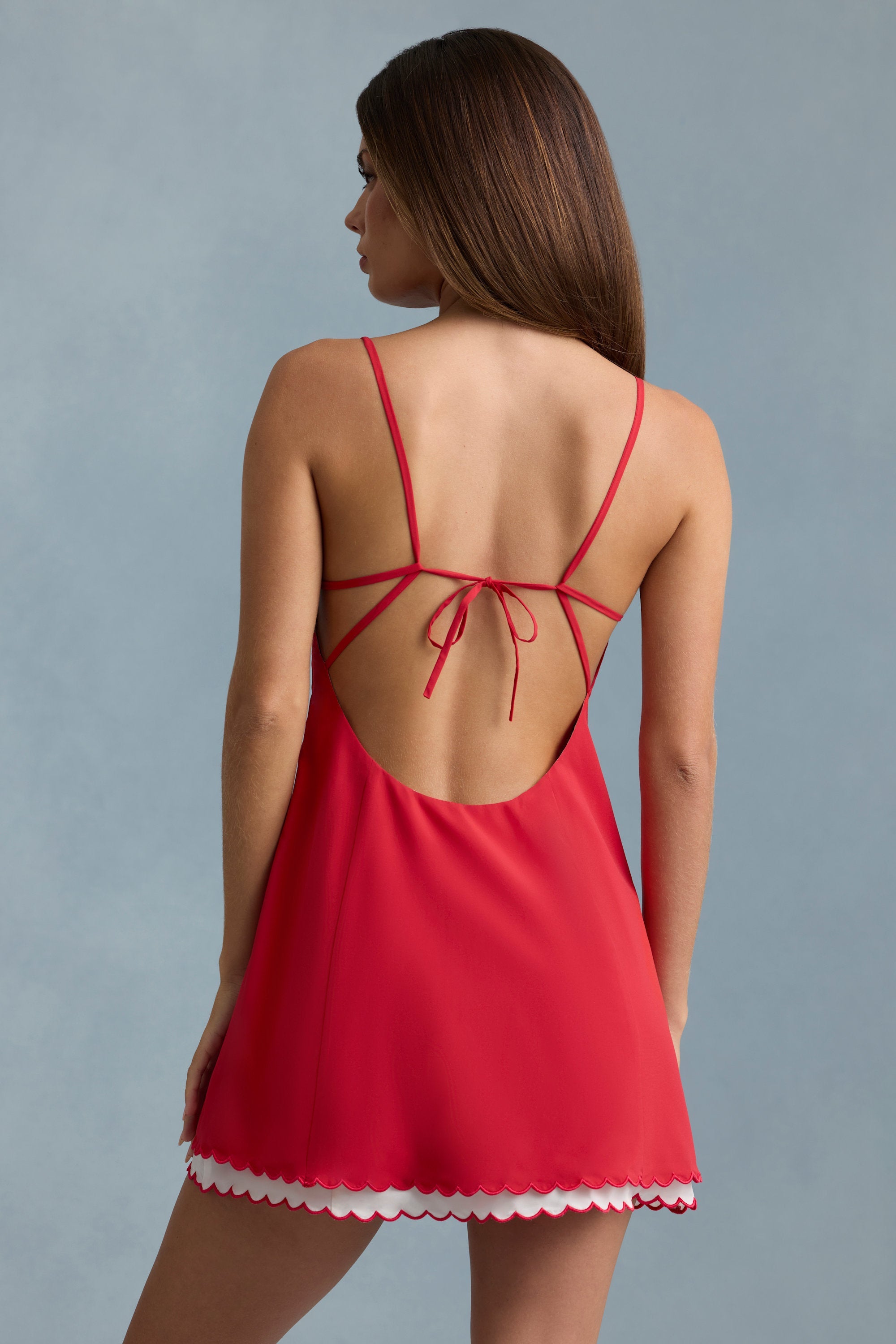 Scalloped Backless A-Line Mini Dress in Scarlet Red