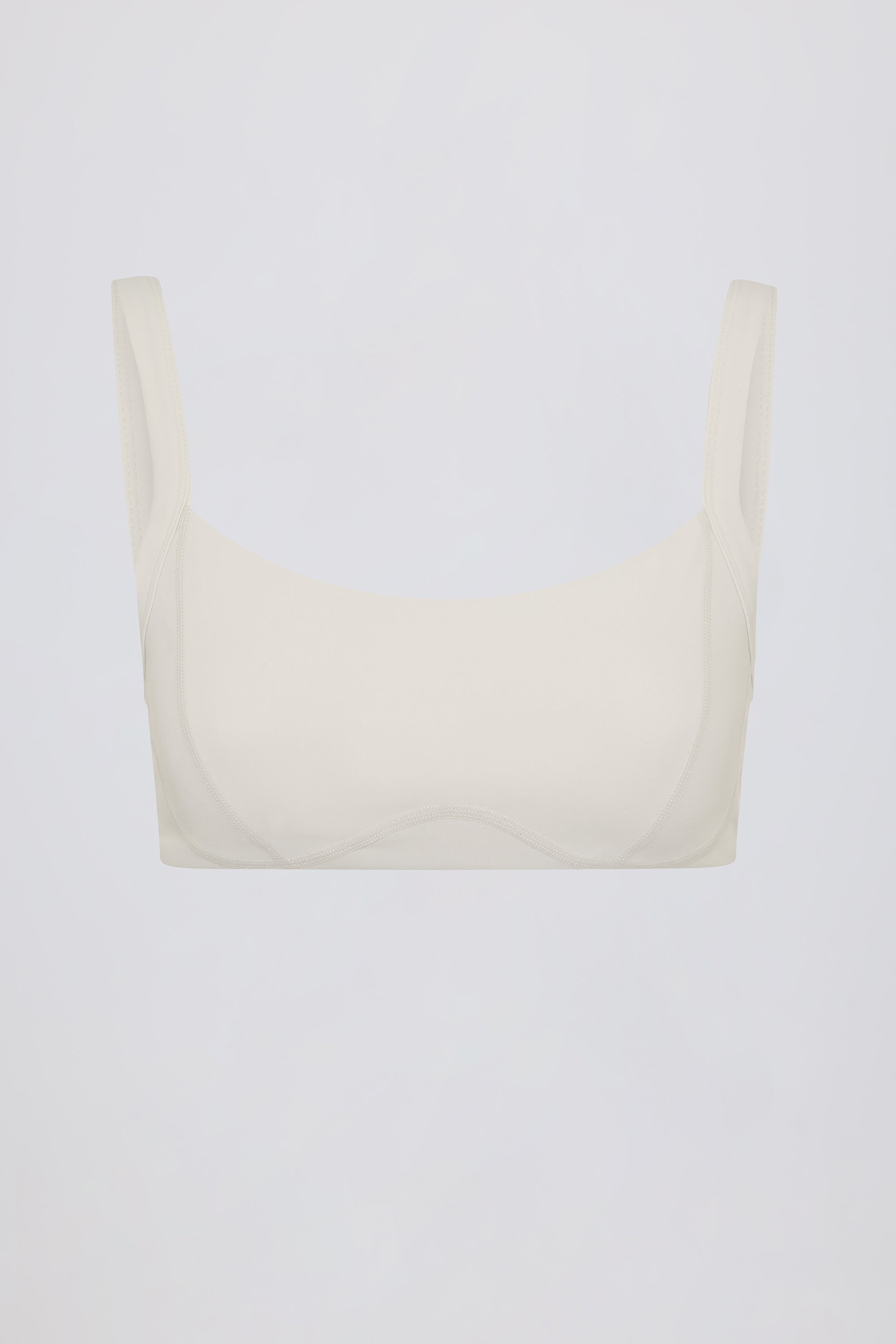 Soft Active Contrast-Trim Sports Bra in Cream