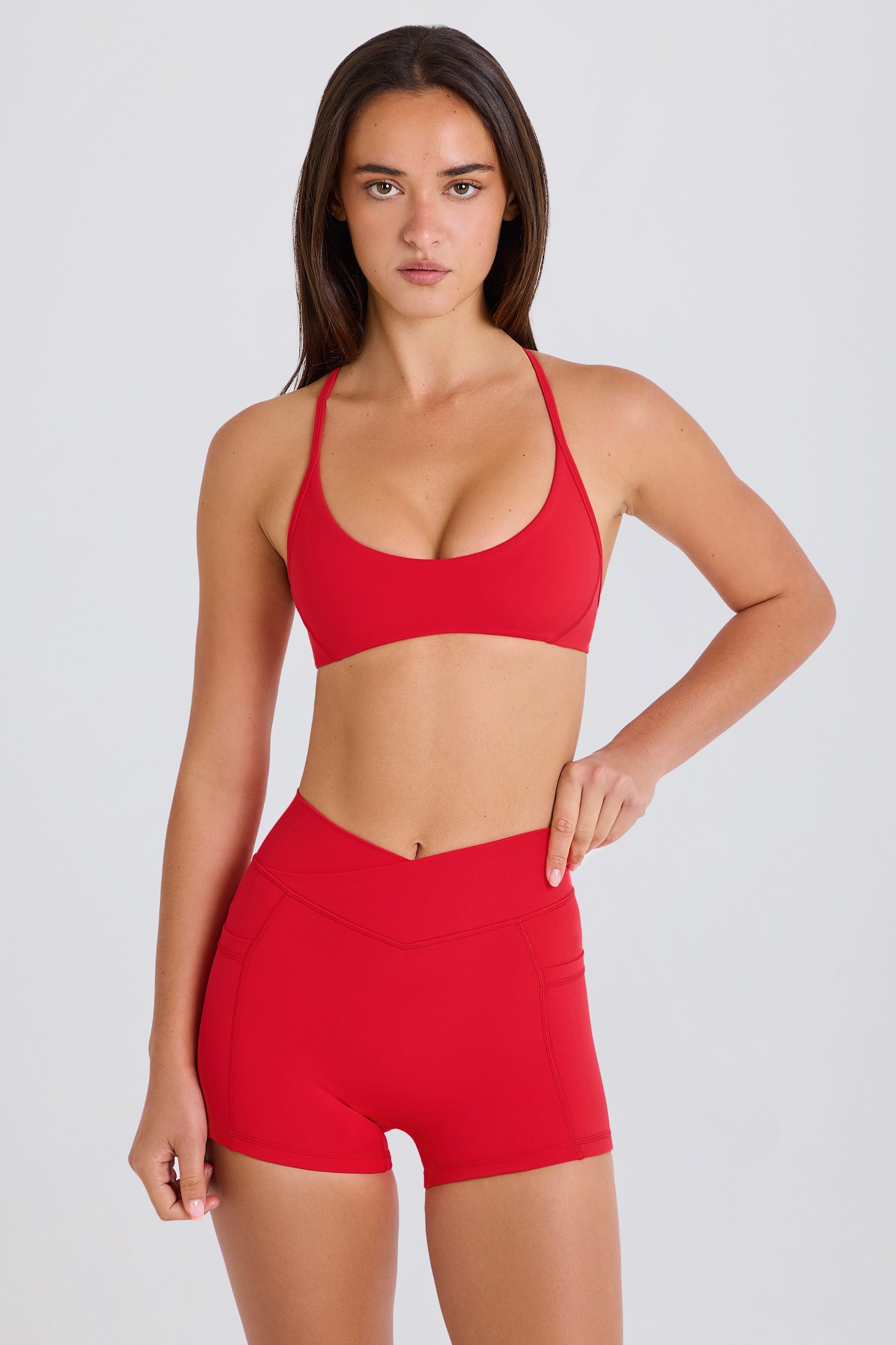 Soft Active Pocket V-Waist Mini Shorts in Strawberry Red