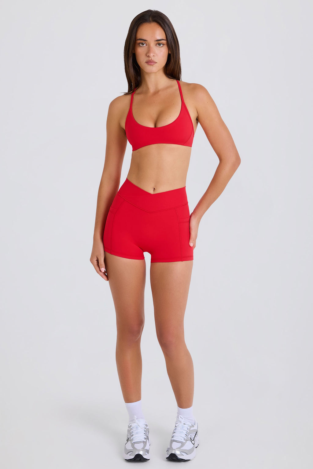 Soft Active Pocket V-Waist Mini Shorts in Strawberry Red