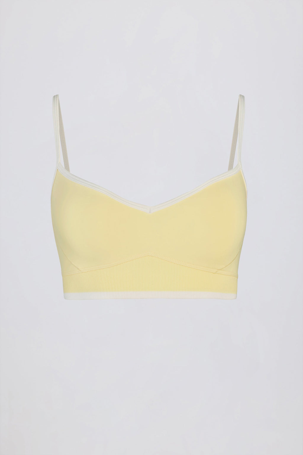 Soft Active Sweetheart-Neck Contrast Sports Bra in Soft Yellow