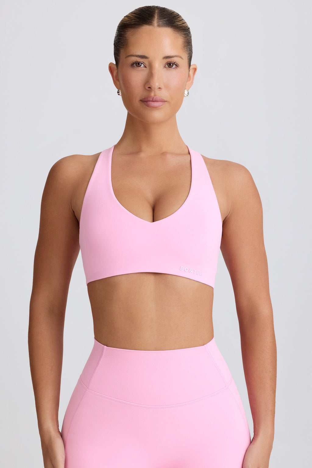 Soft Active V-Neck Sports Bra in Baby Pink
