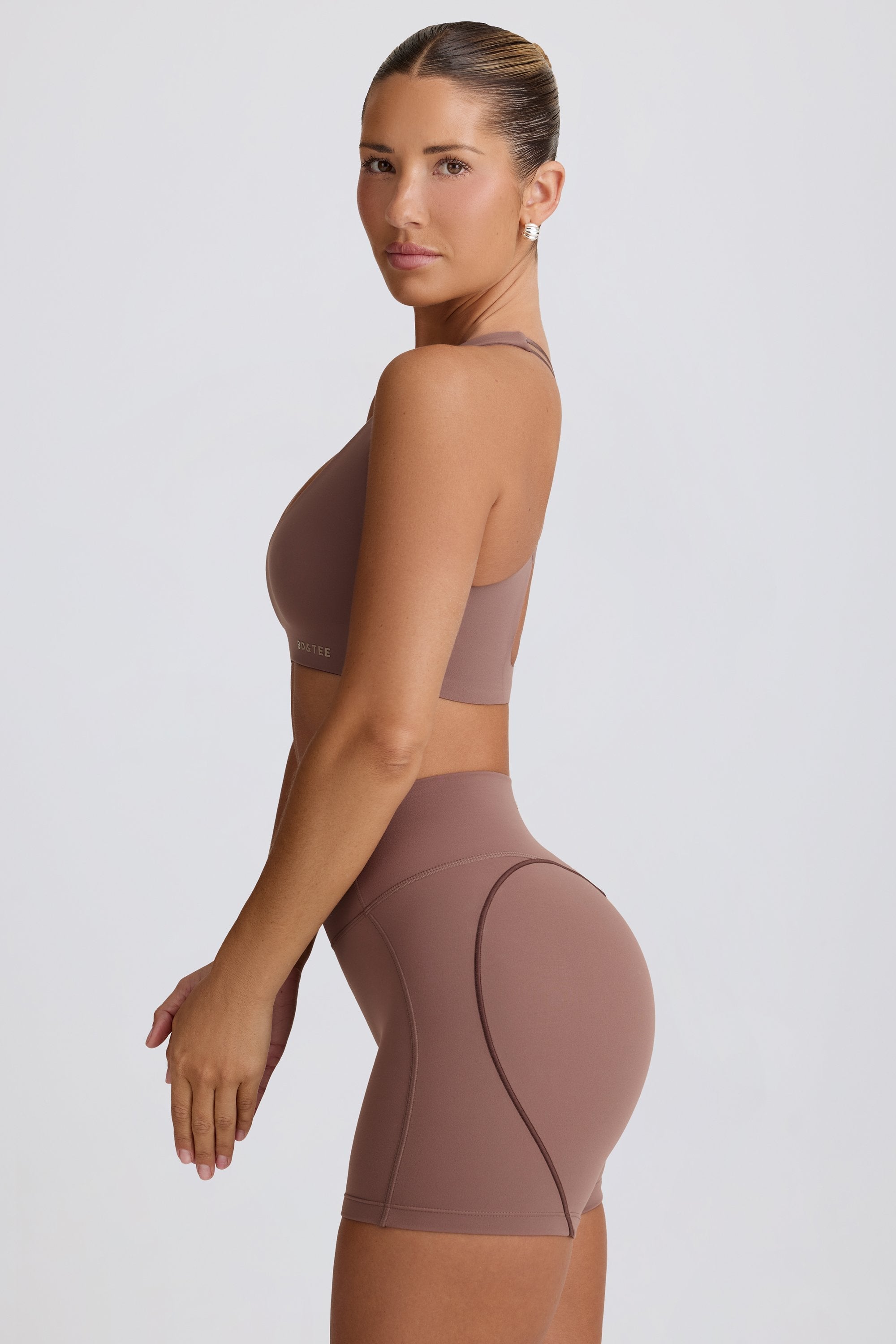 Soft Active V-Neck Sports Bra in Mocha