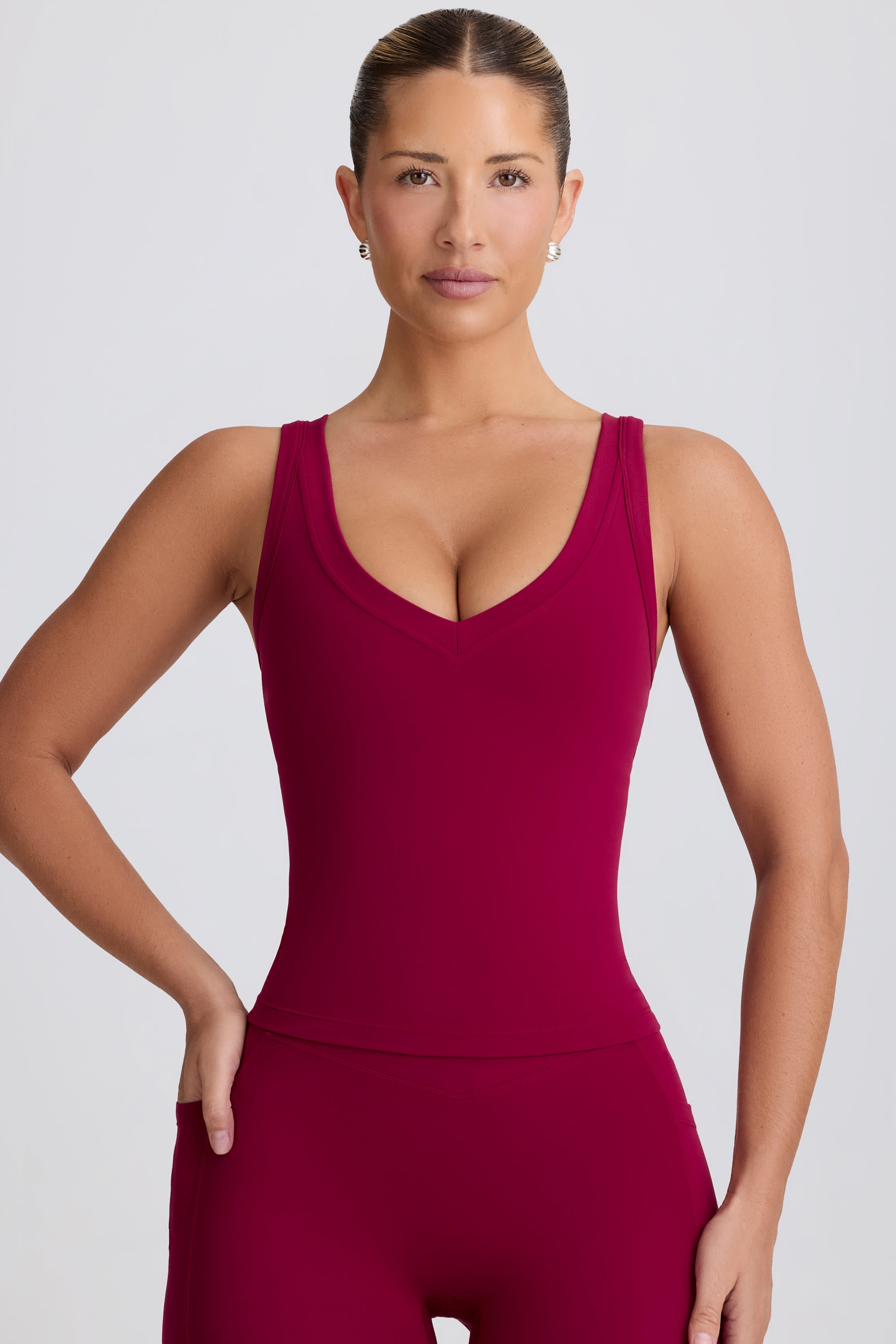 Soft Active V-Neck Tank Top in Burgundy