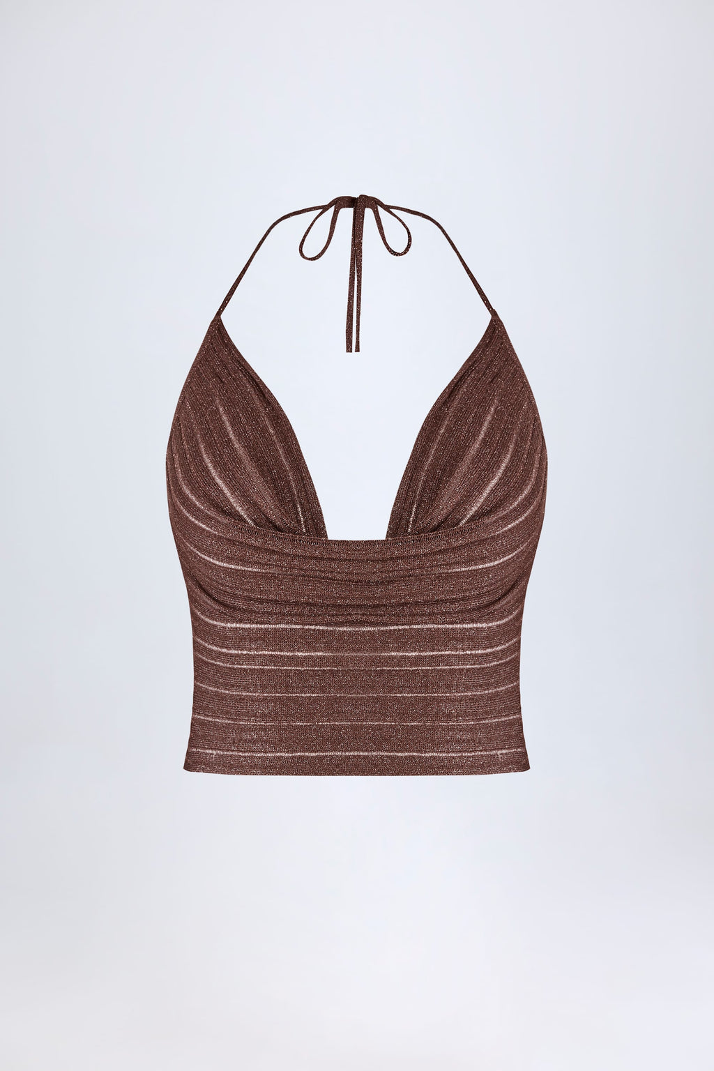 Plunge Halterneck Crop Top in Bronze