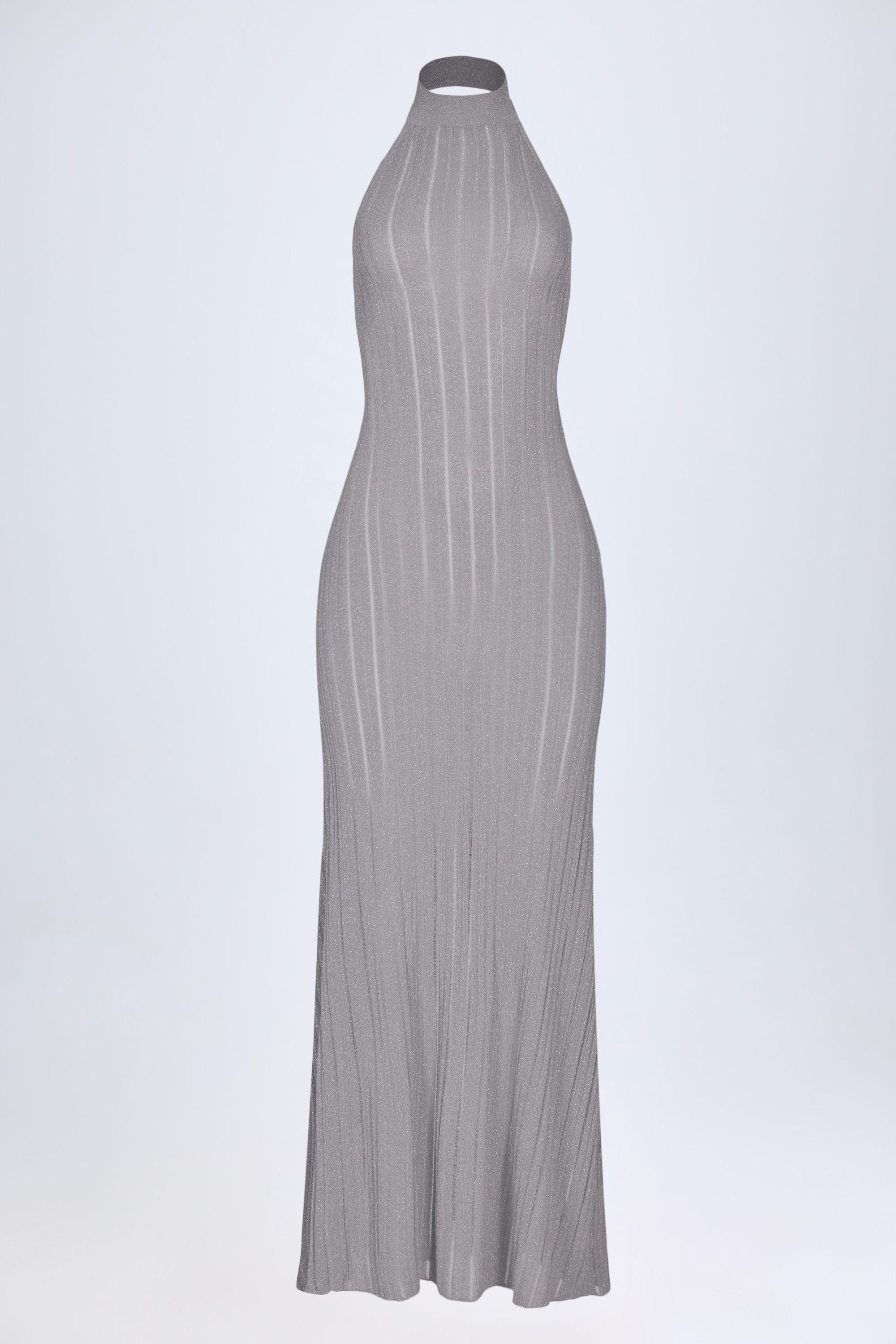 Backless Halterneck Maxi Dress in Silver