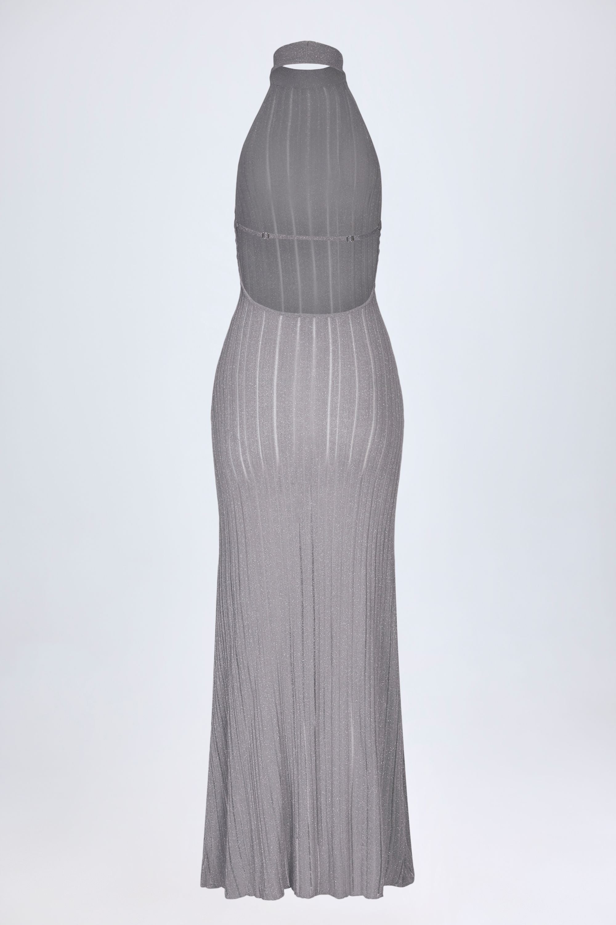 Backless Halterneck Maxi Dress in Silver