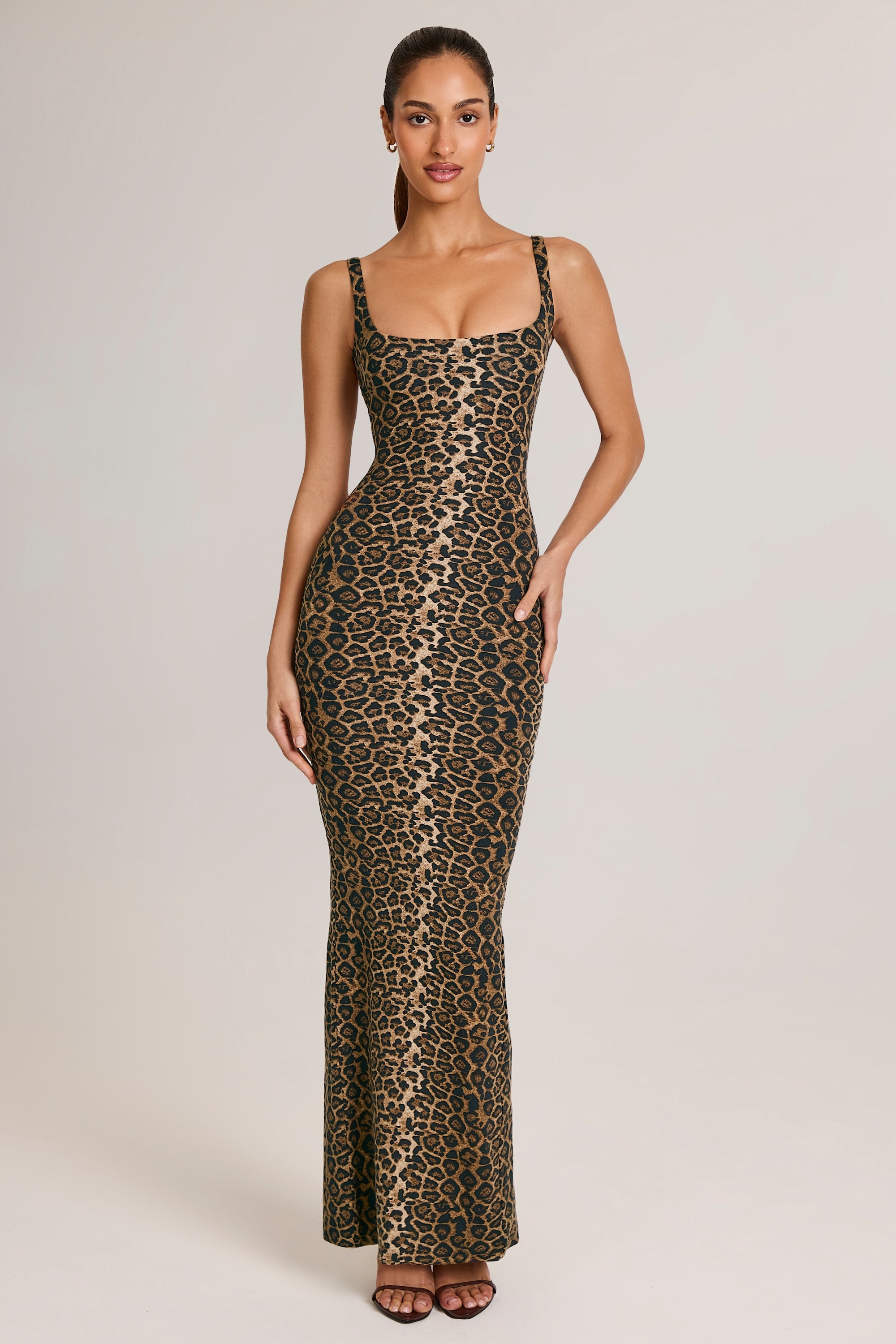 Modal Scoop-Neck Maxi Dress in Leopard Print