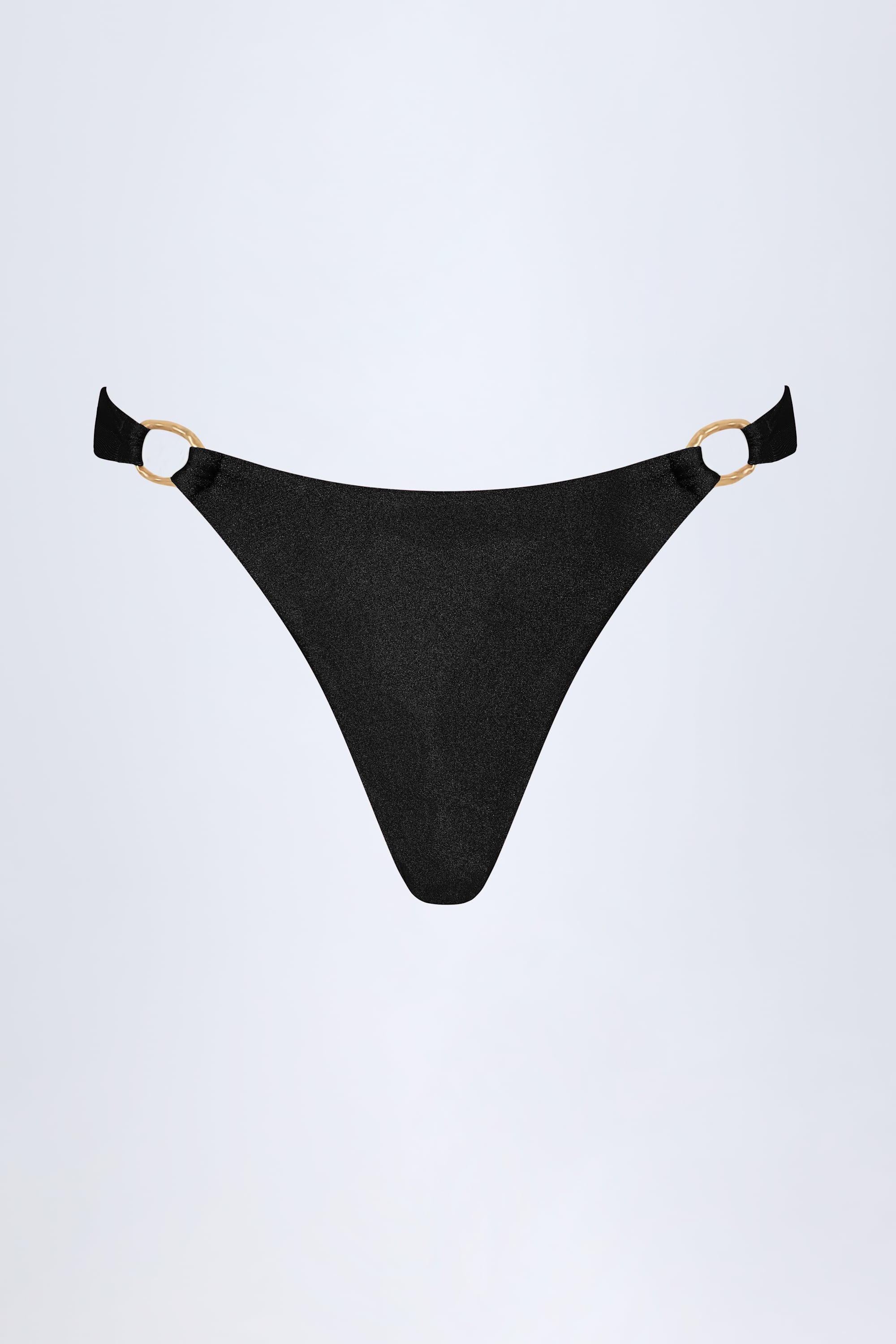 Hardware-Detail Thong Bikini Bottoms in Black