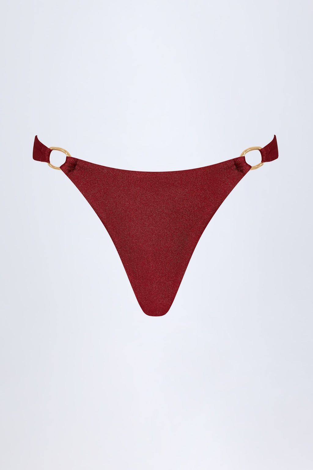 Hardware-Detail Thong Bikini Bottoms in Dark Cherry