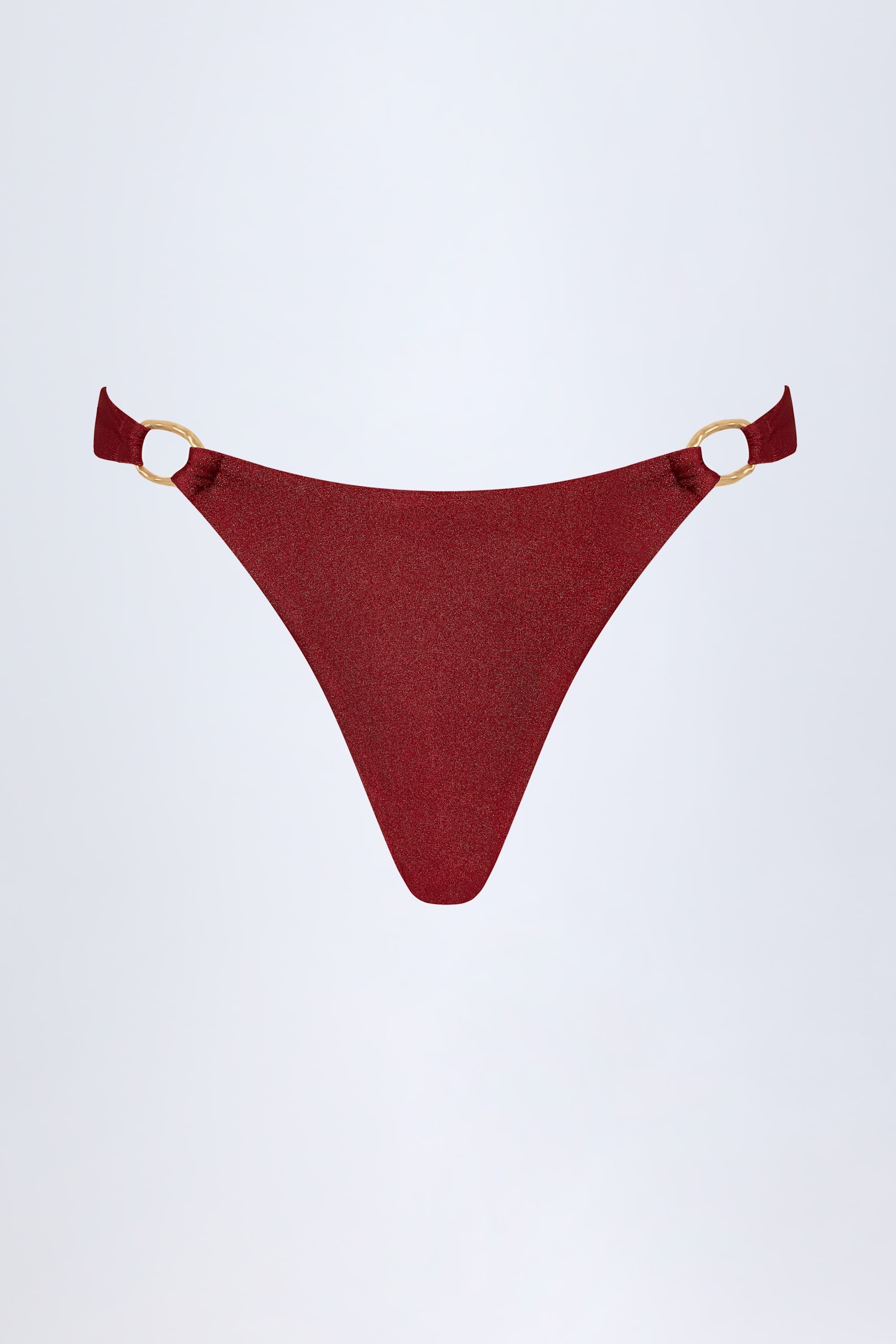 Hardware-Detail Thong Bikini Bottoms in Dark Cherry