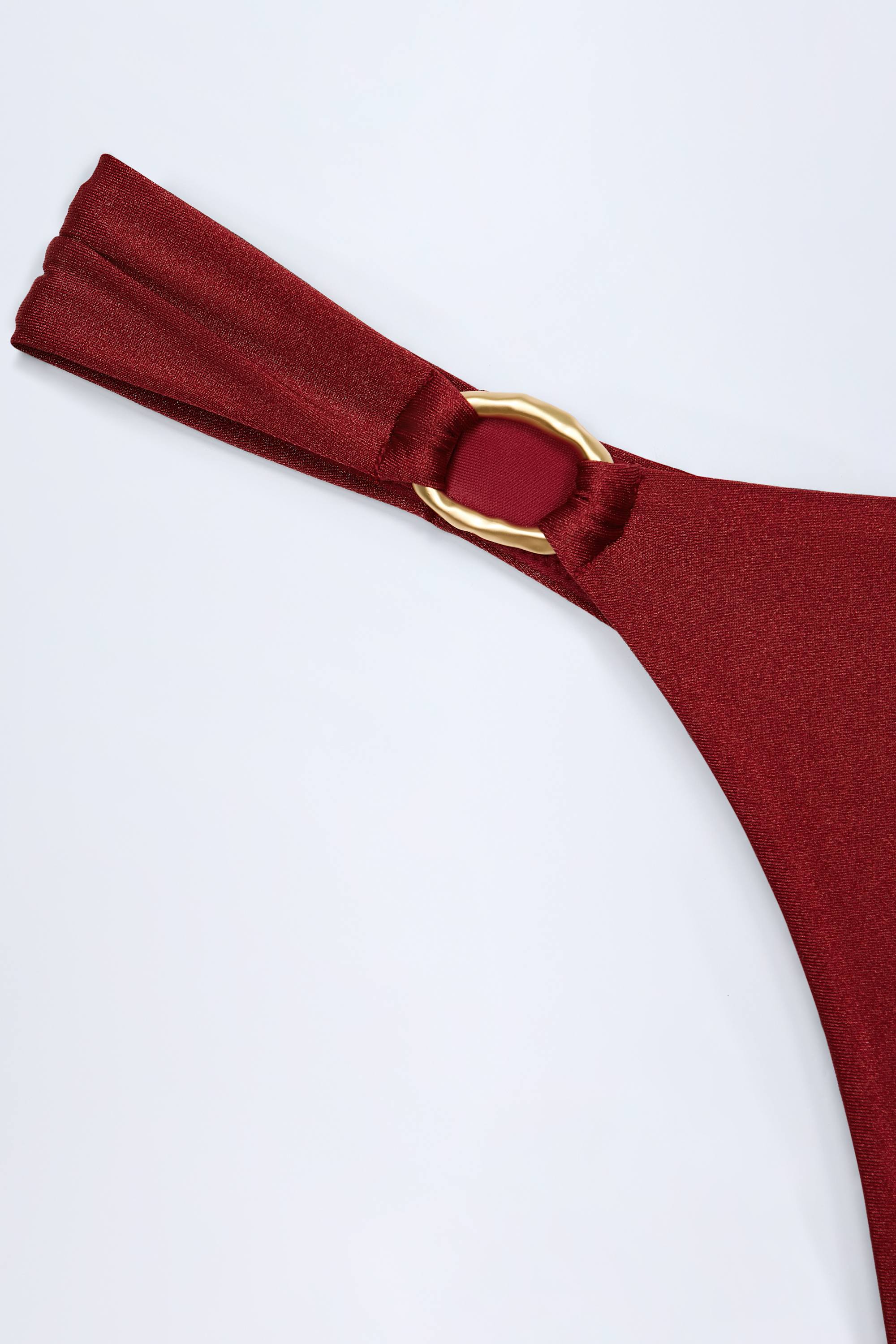 Hardware-Detail Thong Bikini Bottoms in Dark Cherry