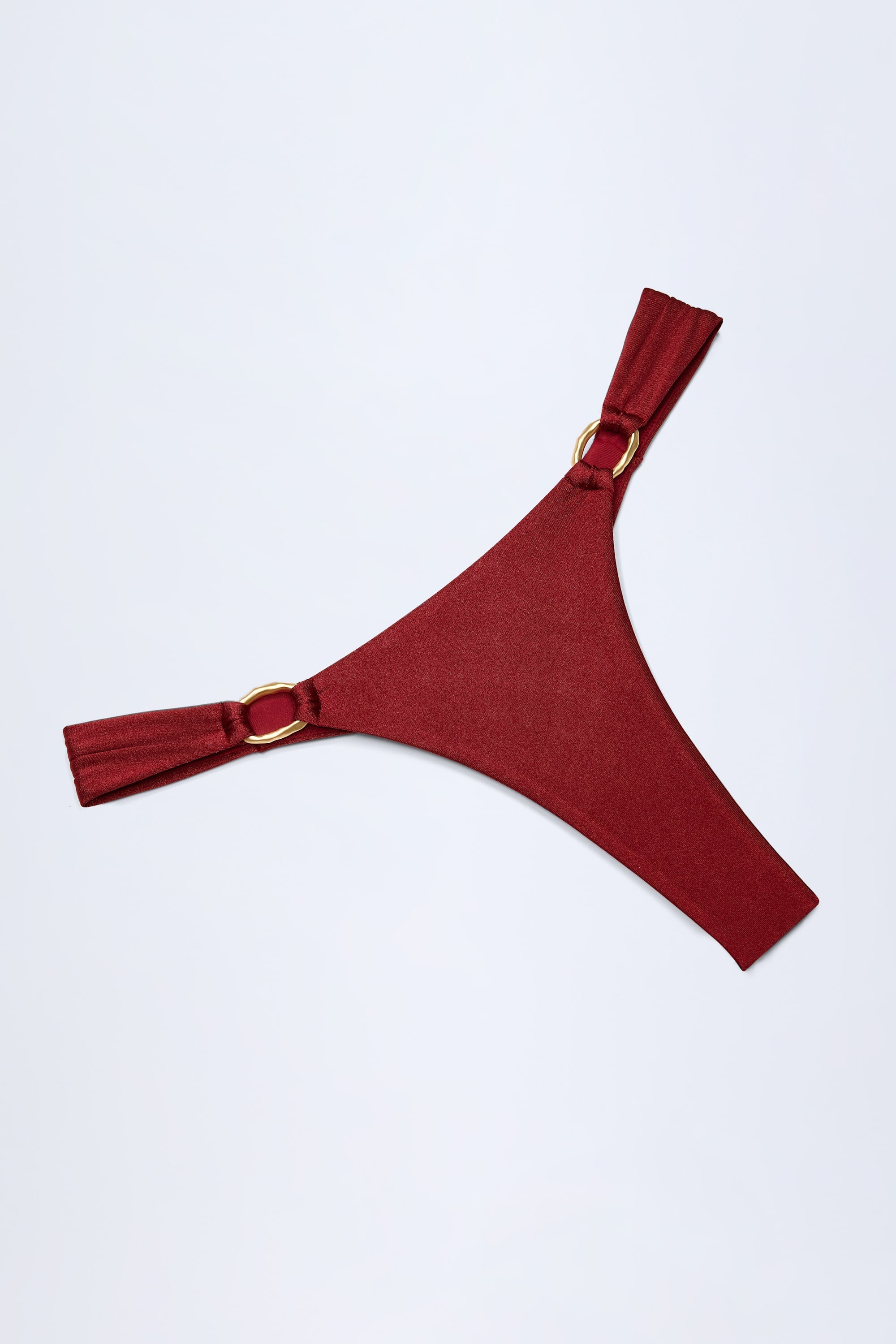 Hardware-Detail Thong Bikini Bottoms in Dark Cherry