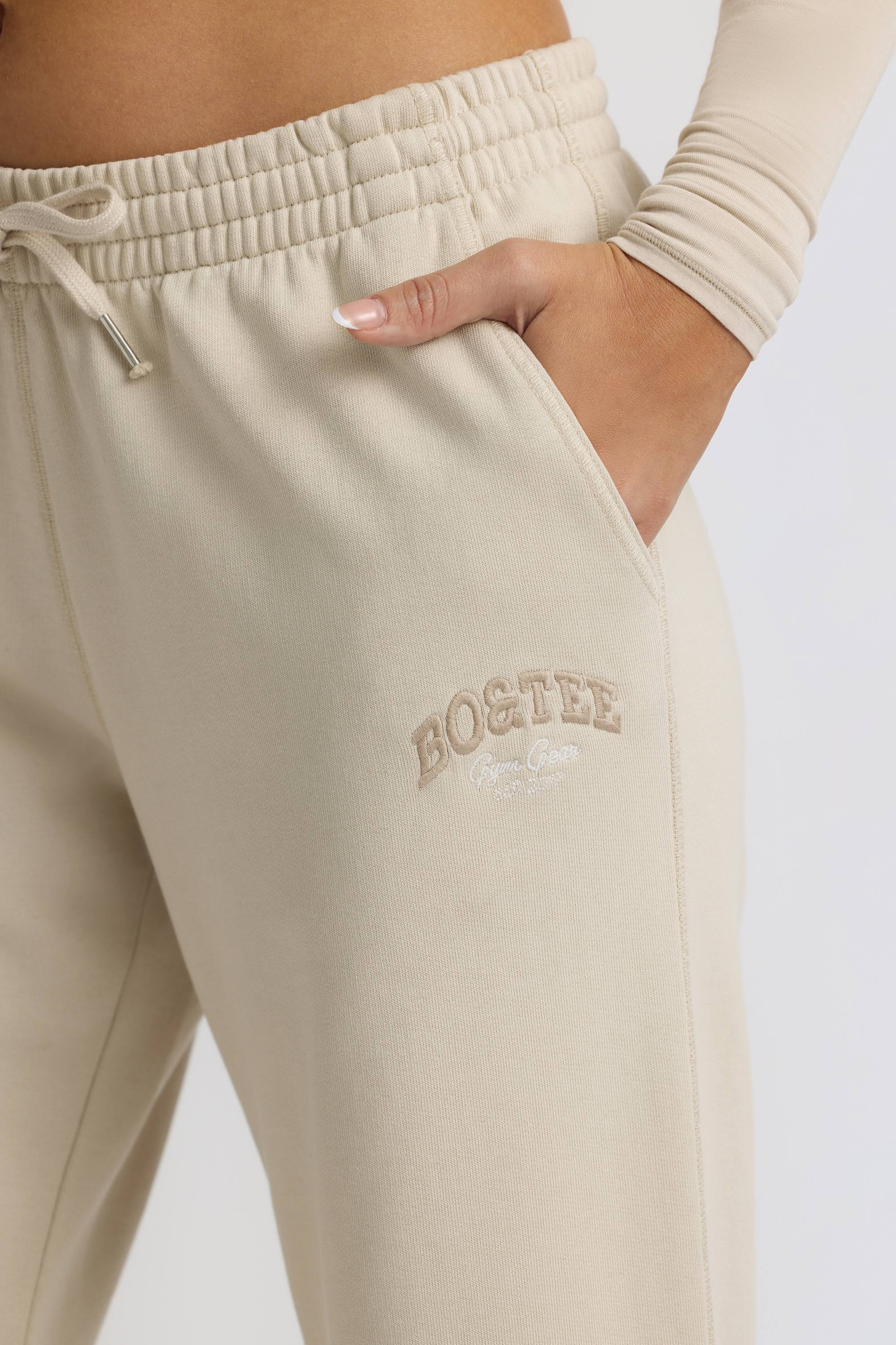 Fleece Lined Low-Rise Wide-Leg Joggers in Bone