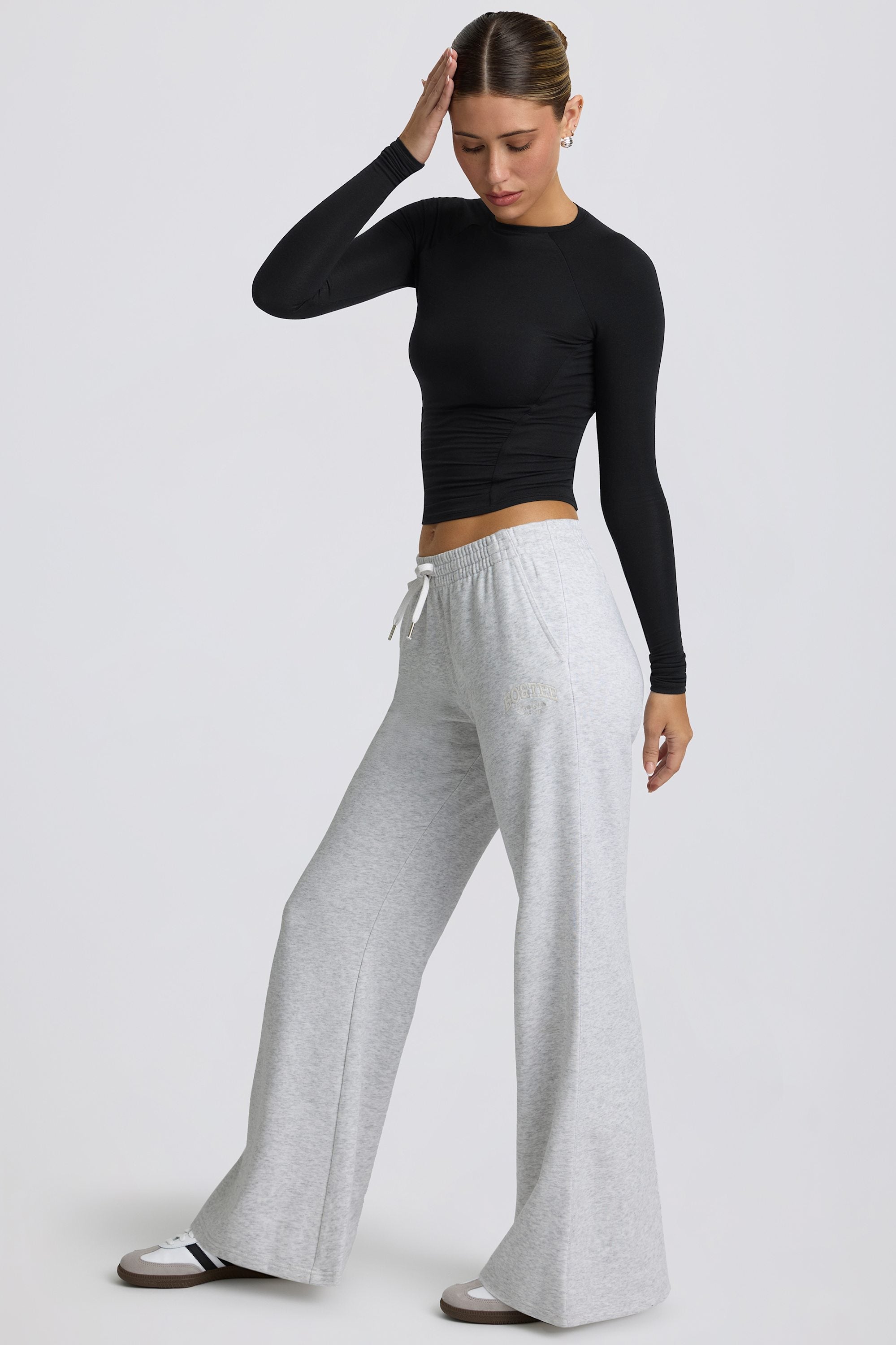 Fleece Lined Low-Rise Wide-Leg Joggers in Grey Marl