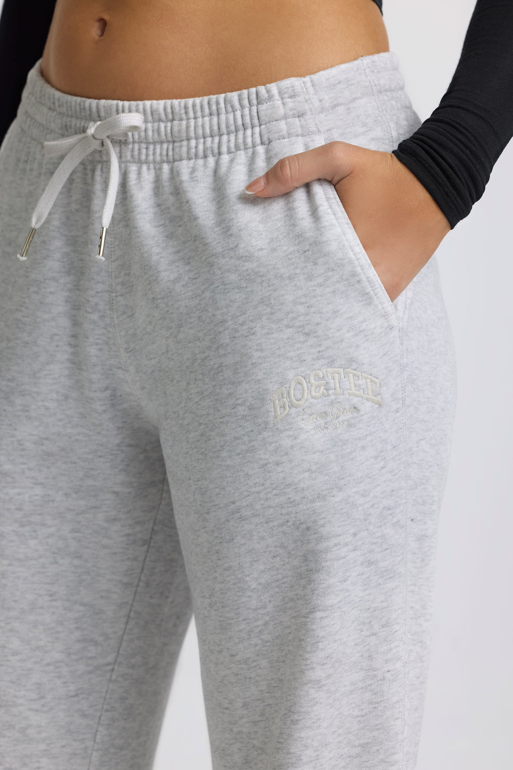 Fleece Lined Low-Rise Wide-Leg Joggers in Grey Marl