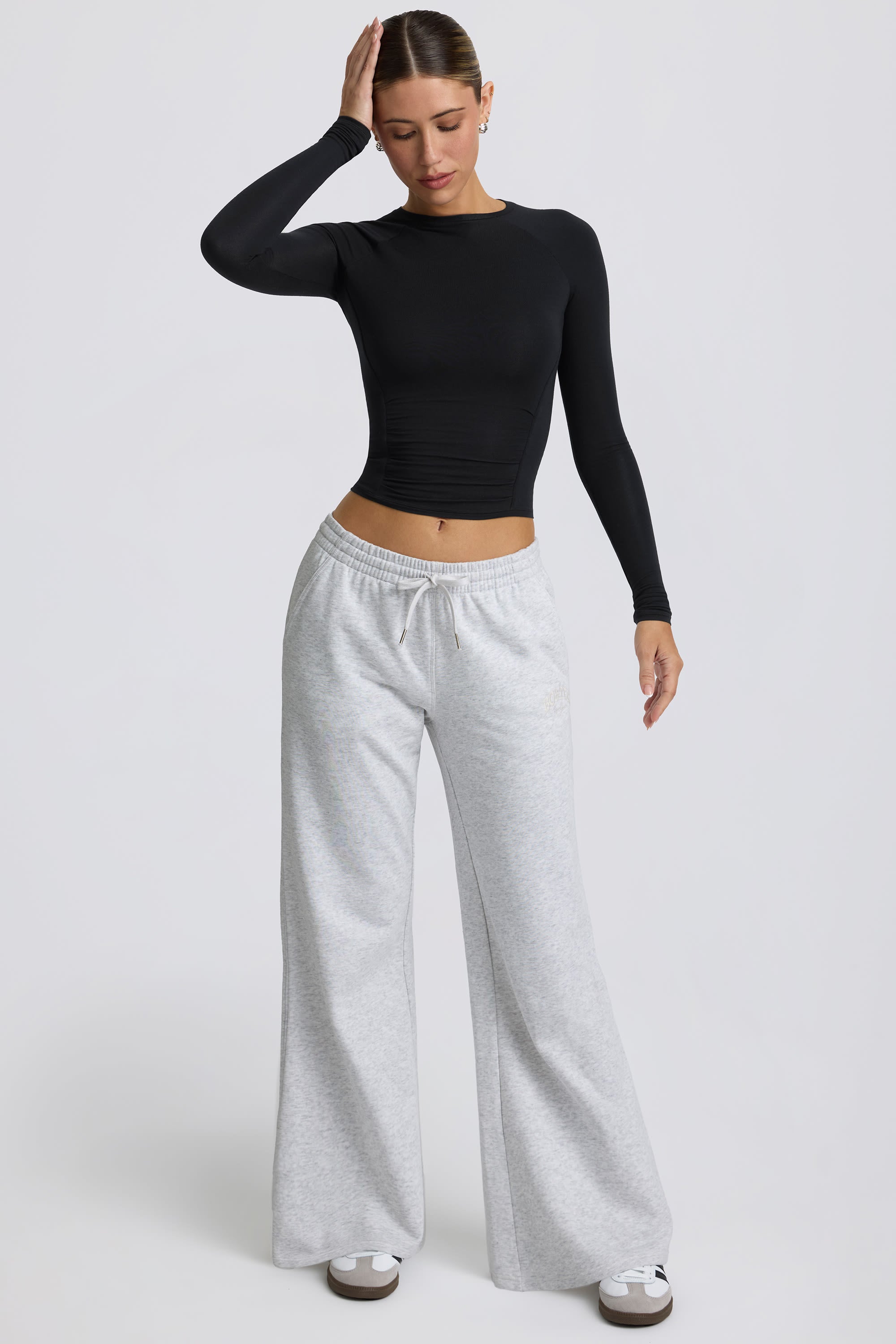 Fleece Lined Low-Rise Wide-Leg Joggers in Grey Marl