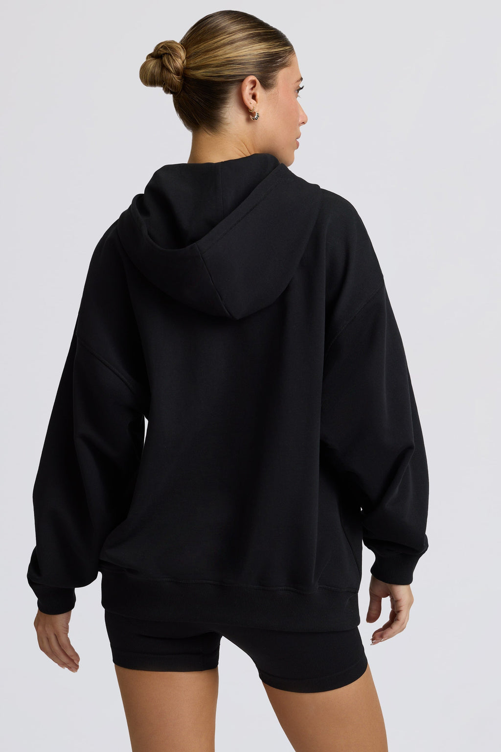 Fleece Lined Oversized Zip-Up Hoodie in Black