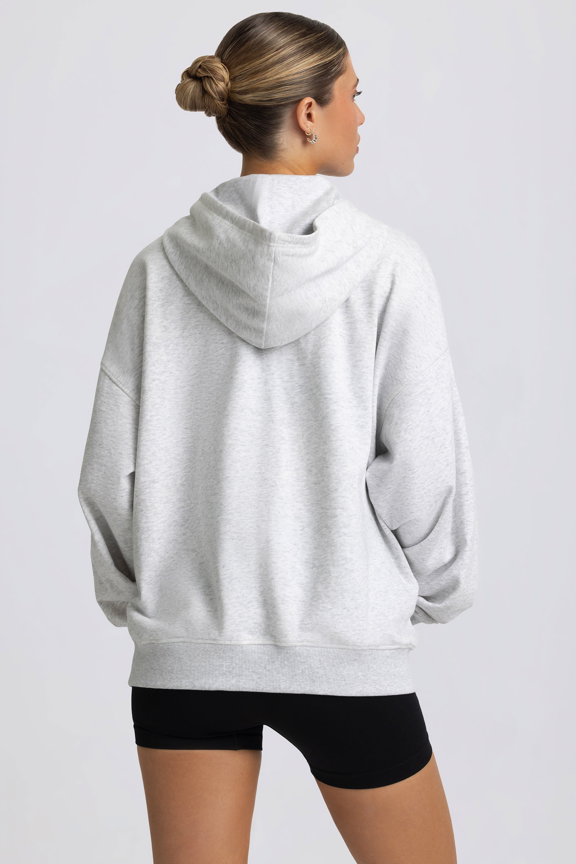 Fleece Lined Oversized Zip-Up Hoodie in Grey Marl