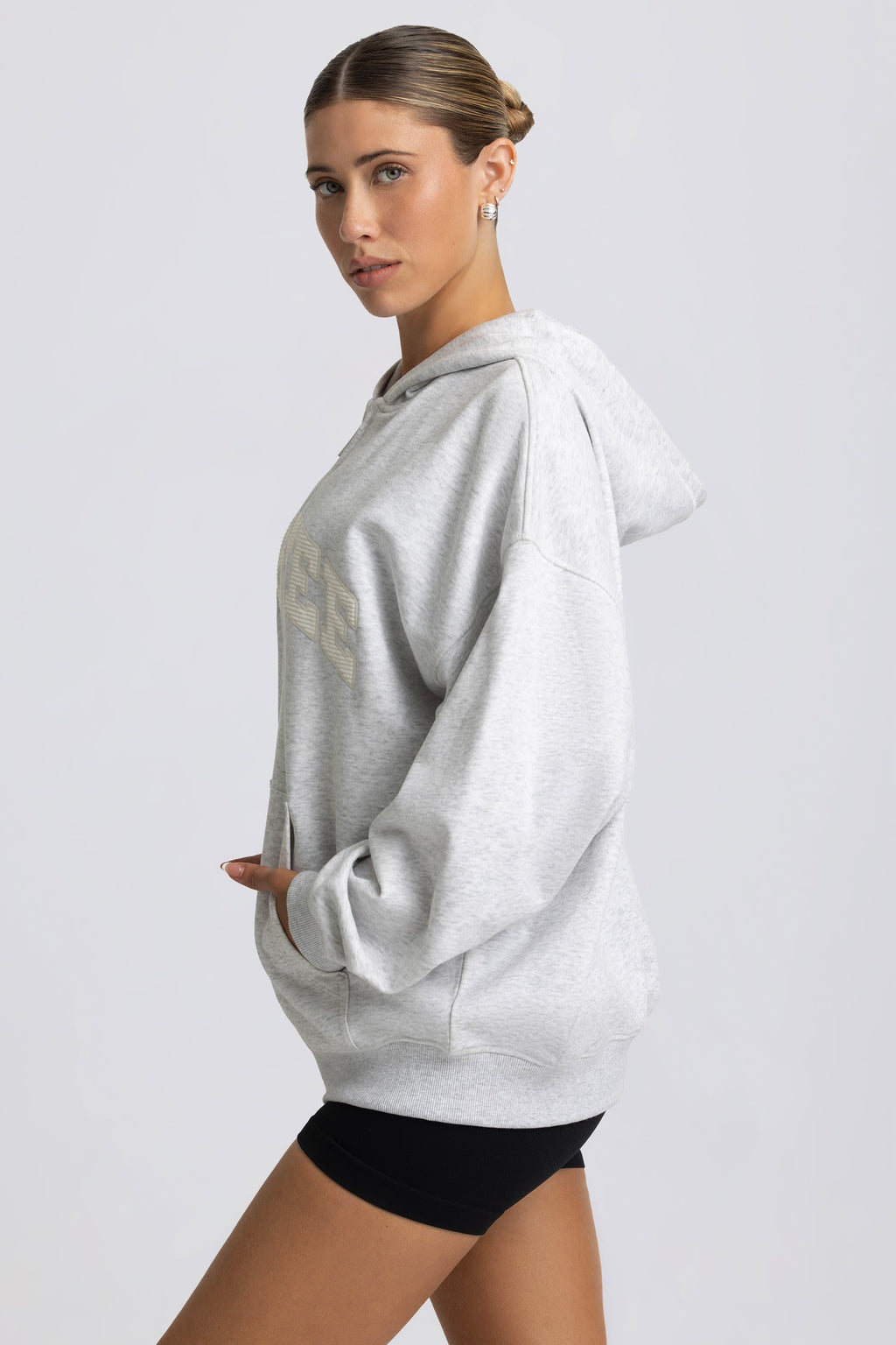 Fleece Lined Oversized Zip-Up Hoodie in Grey Marl