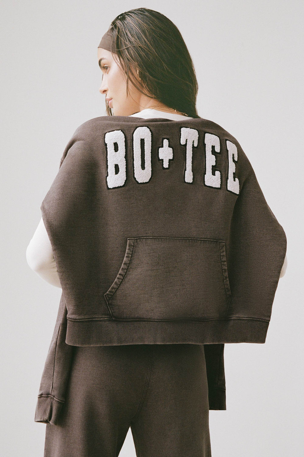 Soft Cotton Jersey Acid Wash Oversized Hoodie in Brown