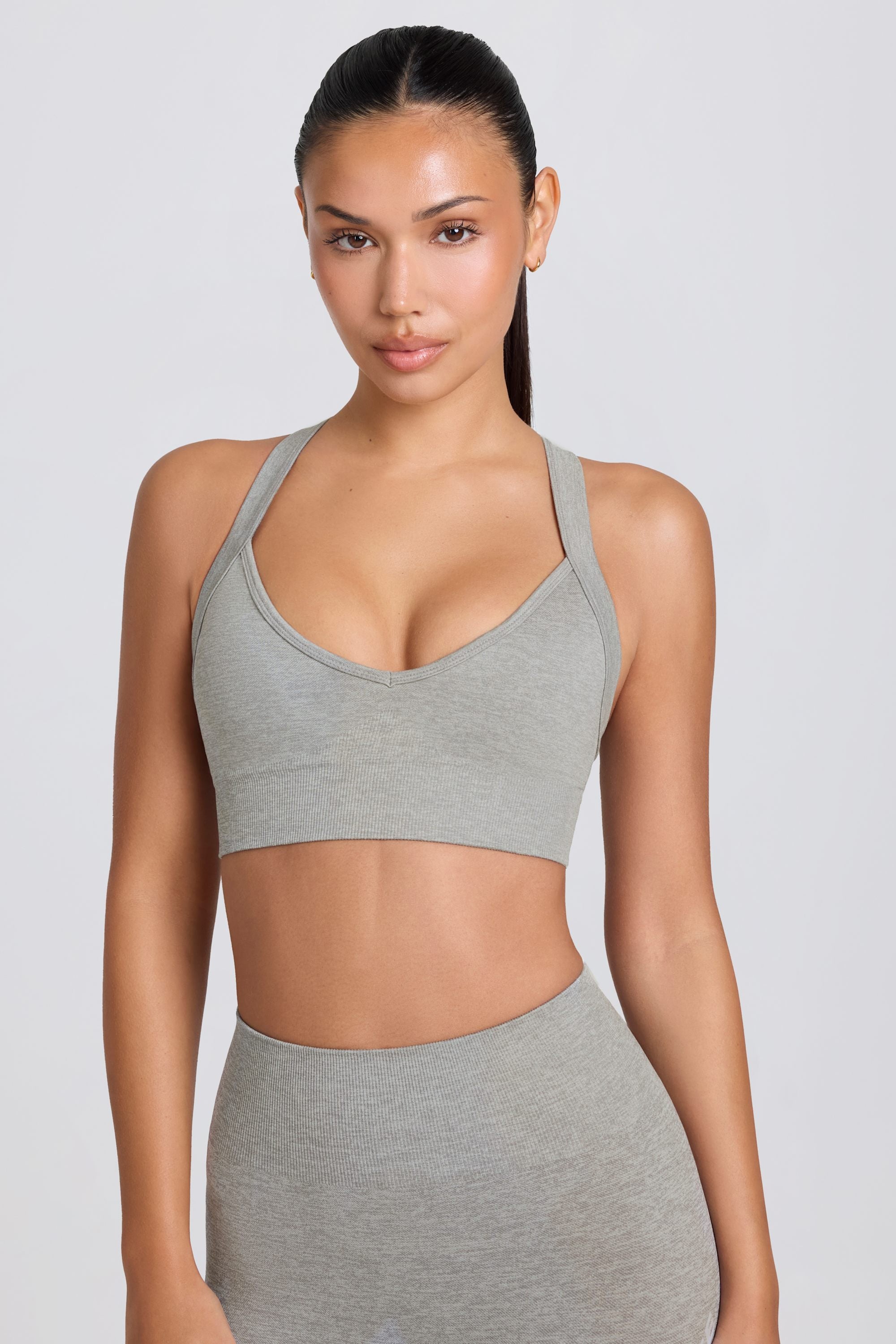 Super Sculpt Seamless Crossback Sports Bra in Grey Marl
