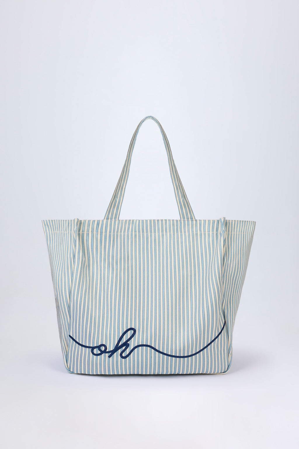 Oversized Canvas Tote Bag in Teal Blue Double Stripe