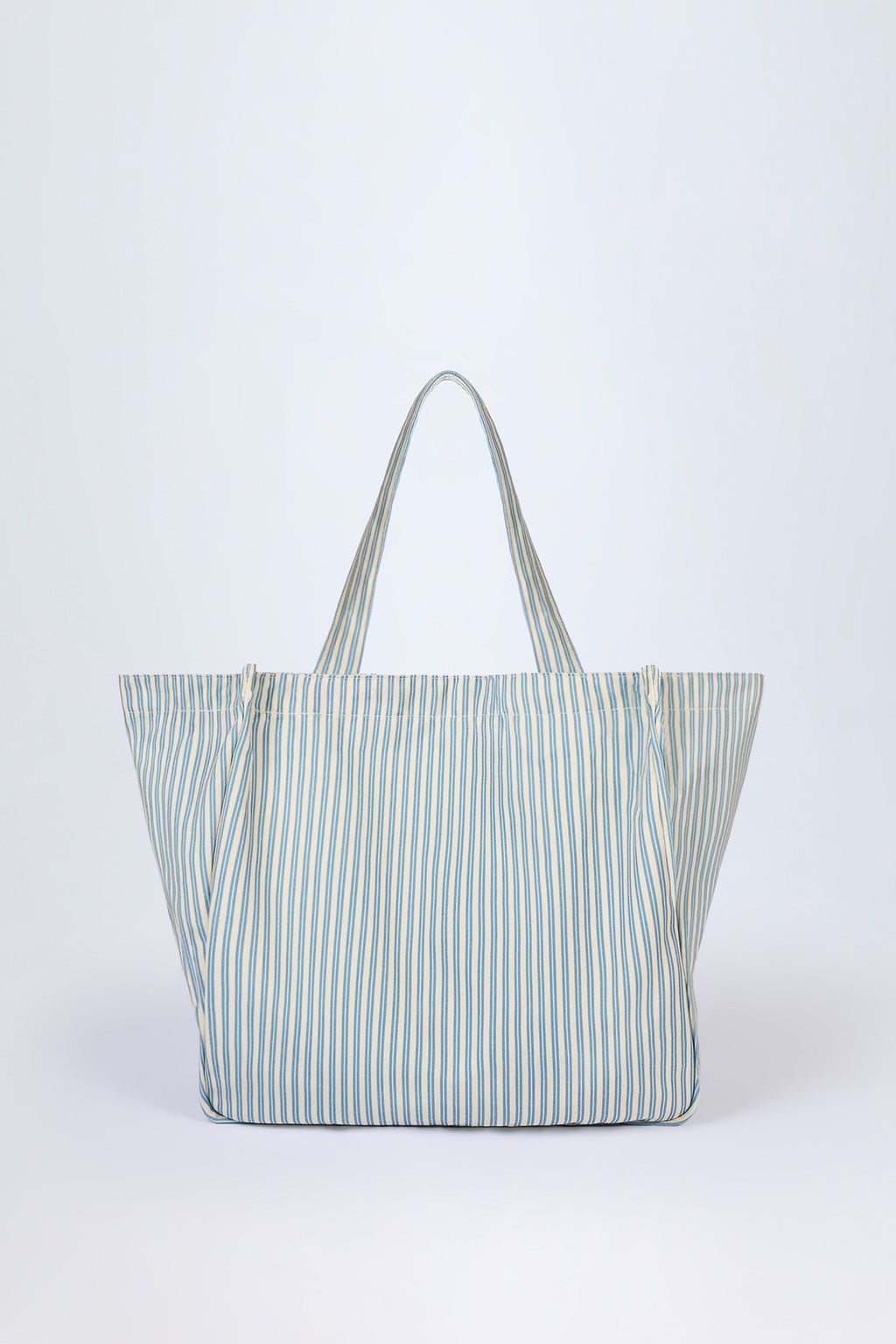 Oversized Canvas Tote Bag in Teal Blue Double Stripe