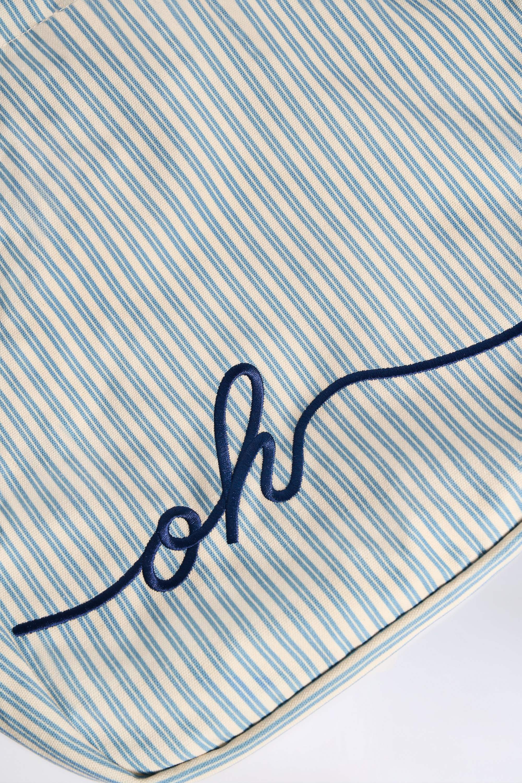 Oversized Canvas Tote Bag in Teal Blue Double Stripe