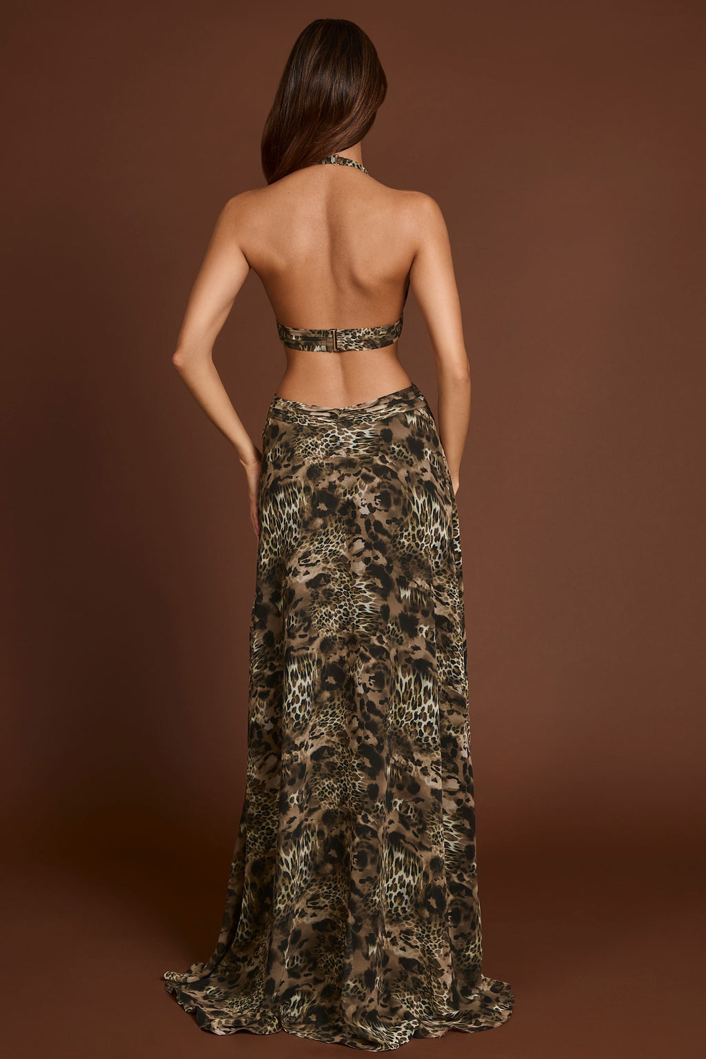 Plunge Cut-out Maxi Gown in Leopard Print