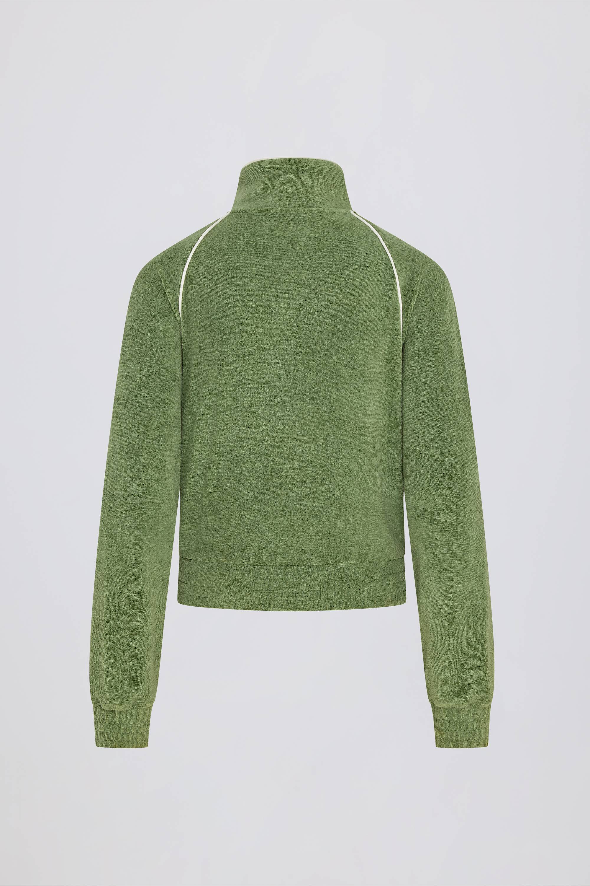 Terry Towelling Zip-Up Cropped Sweatshirt in Green
