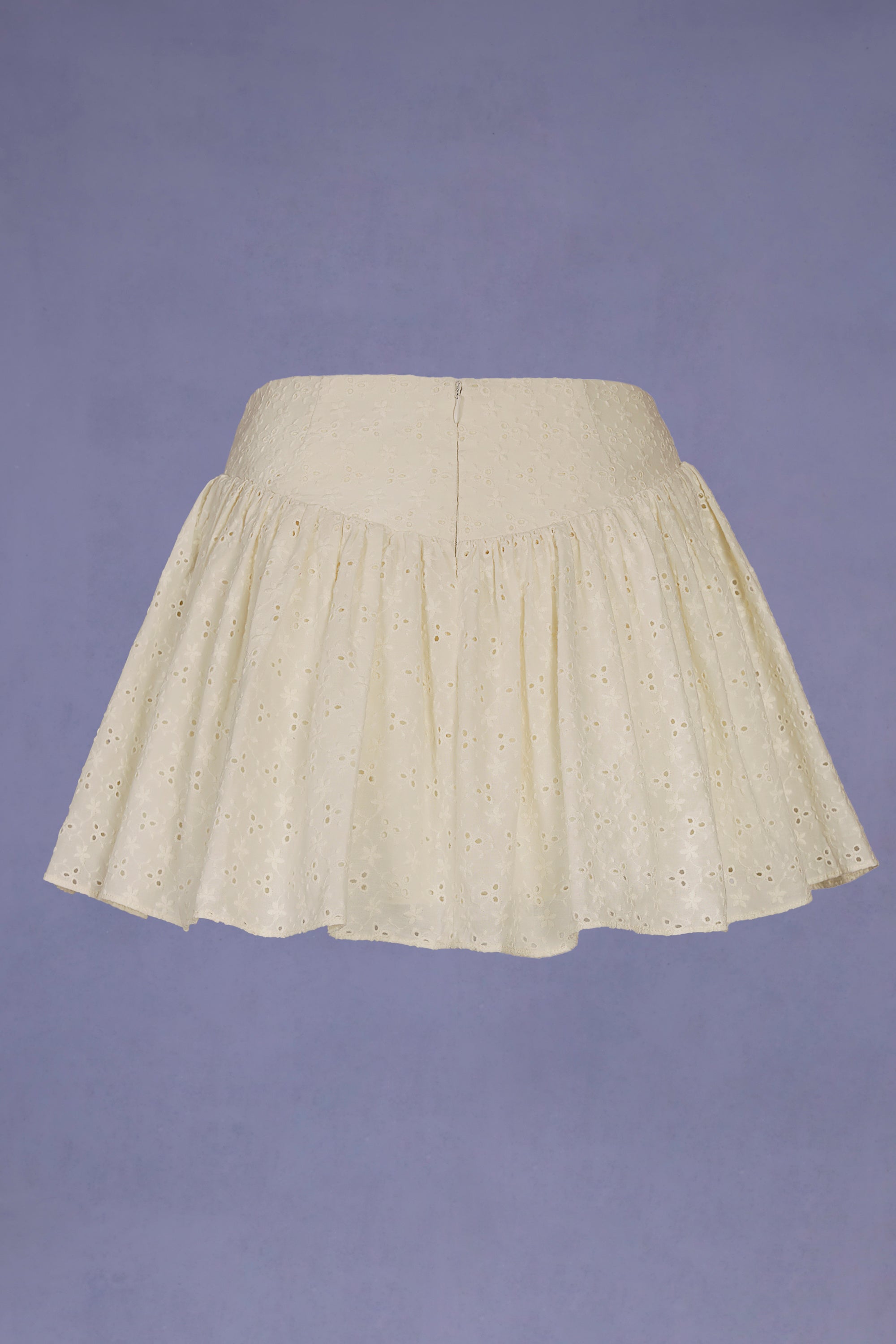 Bow-Detail Broderie Anglaise Mini Skirt in Ivory