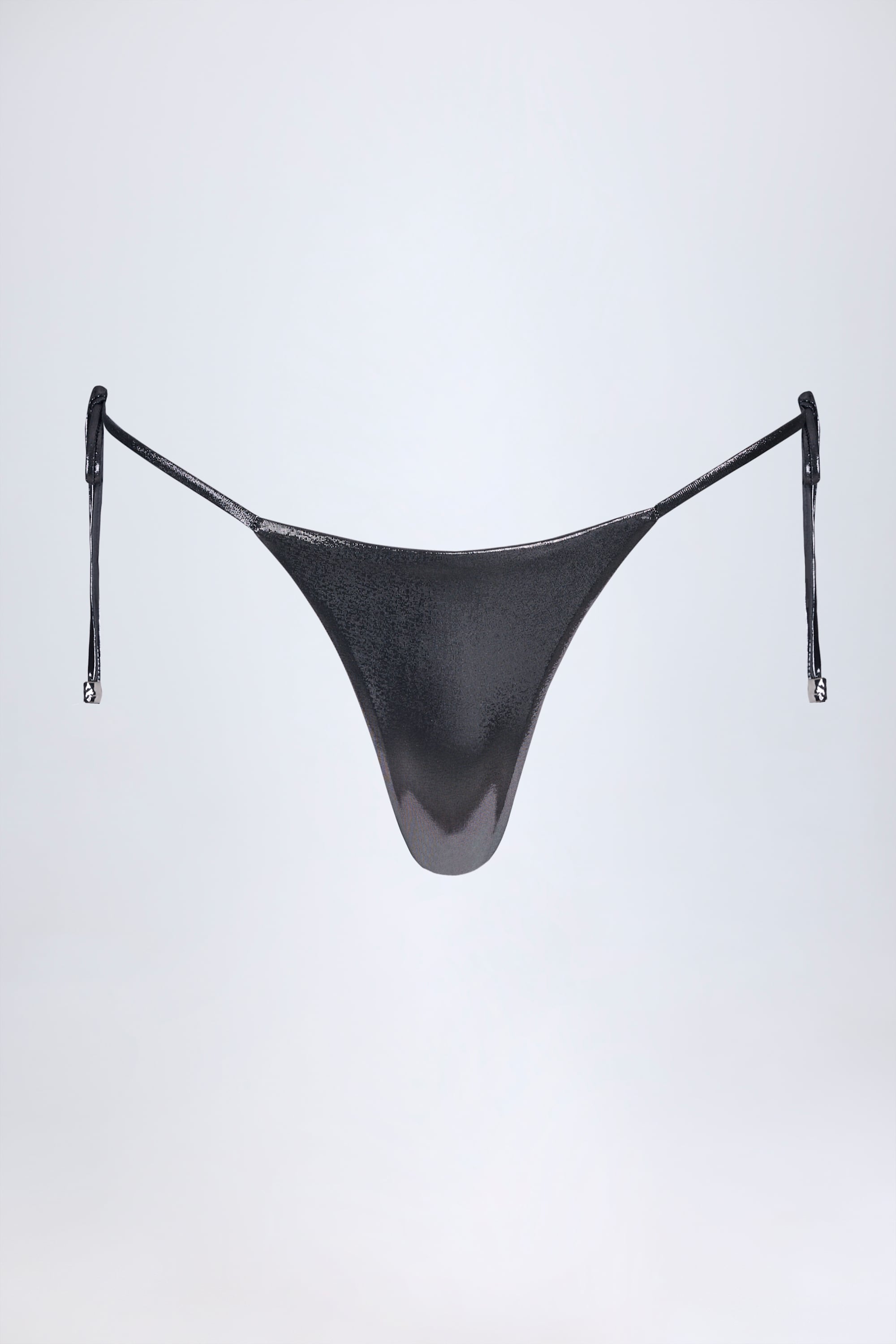 Thong Bikini Bottoms in Silver Chrome