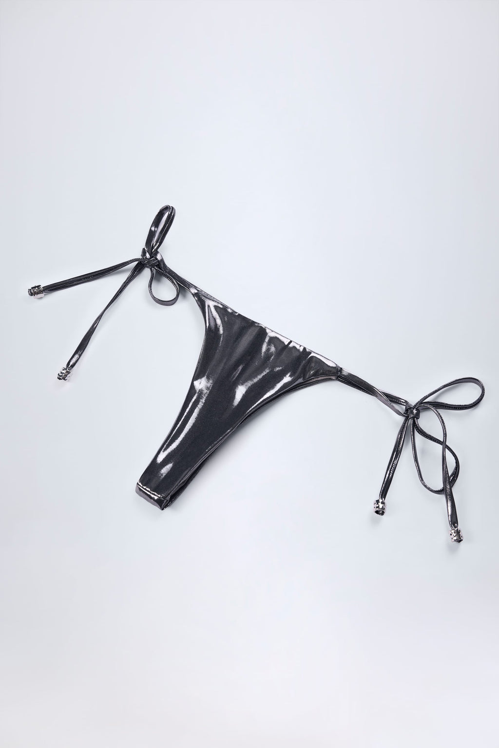 Thong Bikini Bottoms in Silver Chrome
