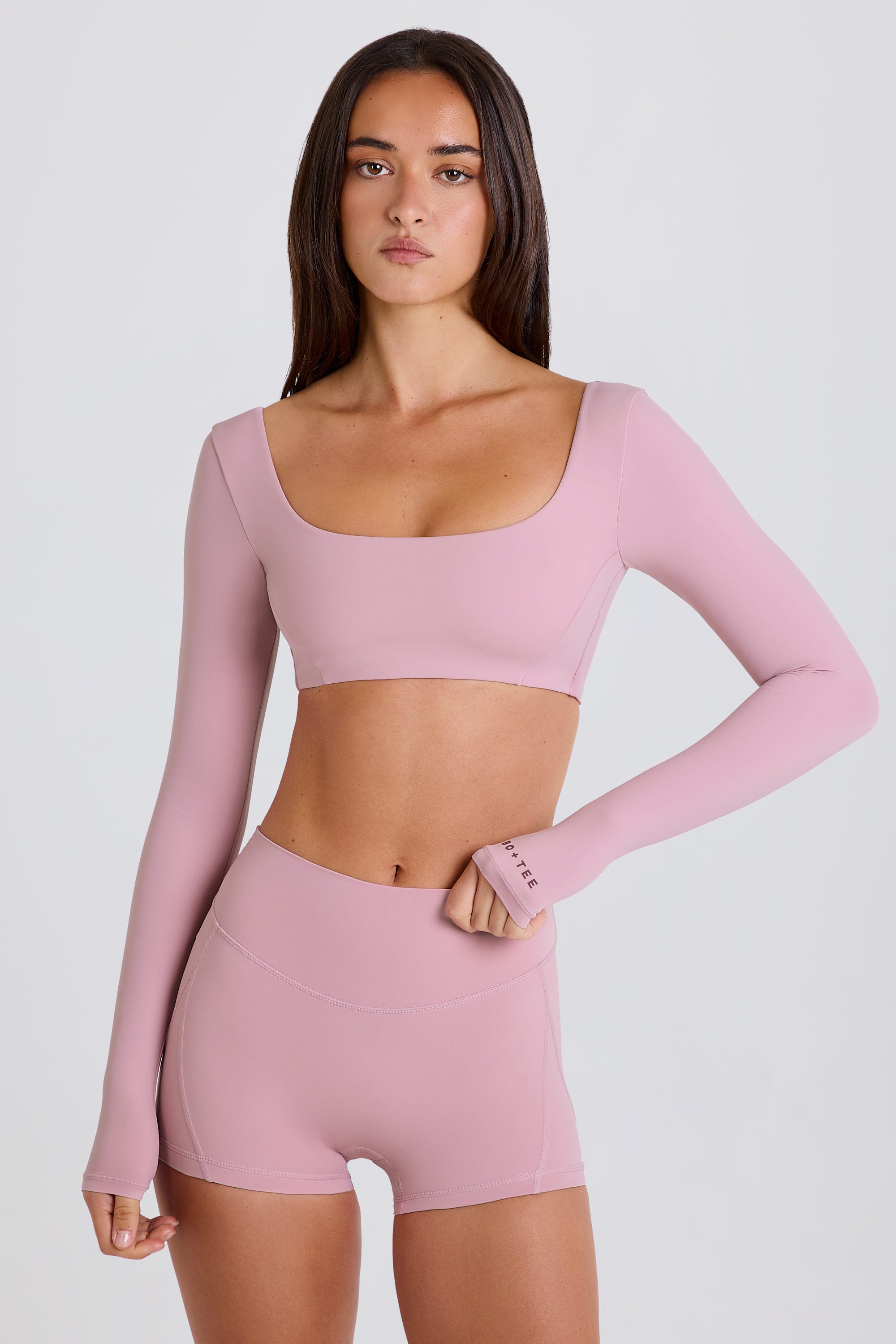 Four-Way Stretch Multiway Long-Sleeve Crop Top in Mauve