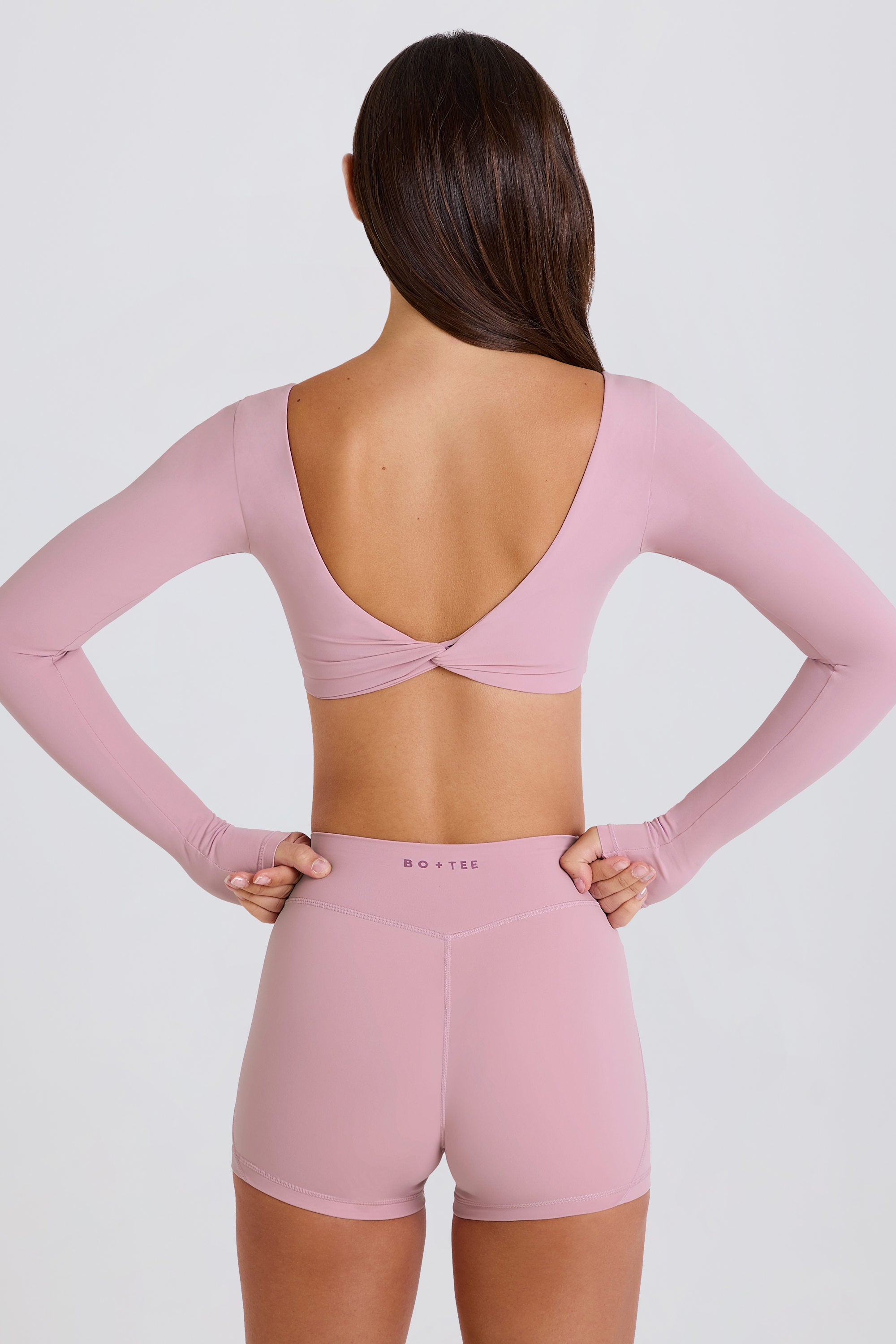 Four-Way Stretch Multiway Long-Sleeve Crop Top in Mauve